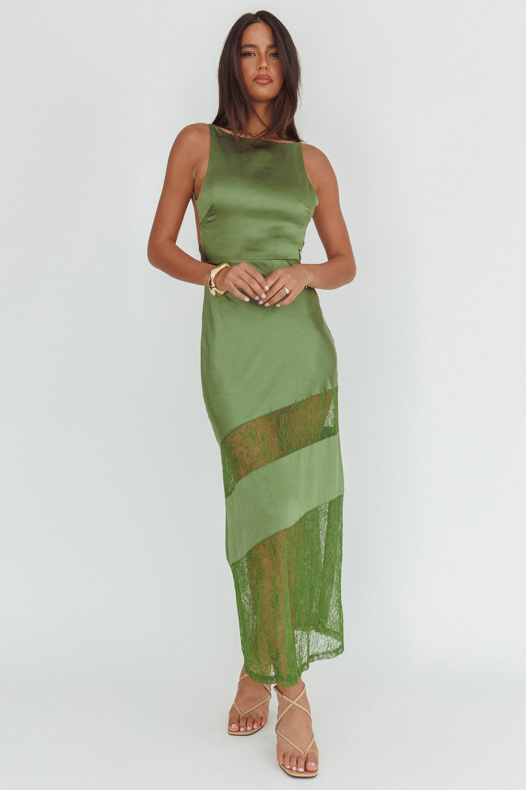 Helsi Low Back Lace Insert Maxi Dress Forest Green by Selfie Leslie Australia