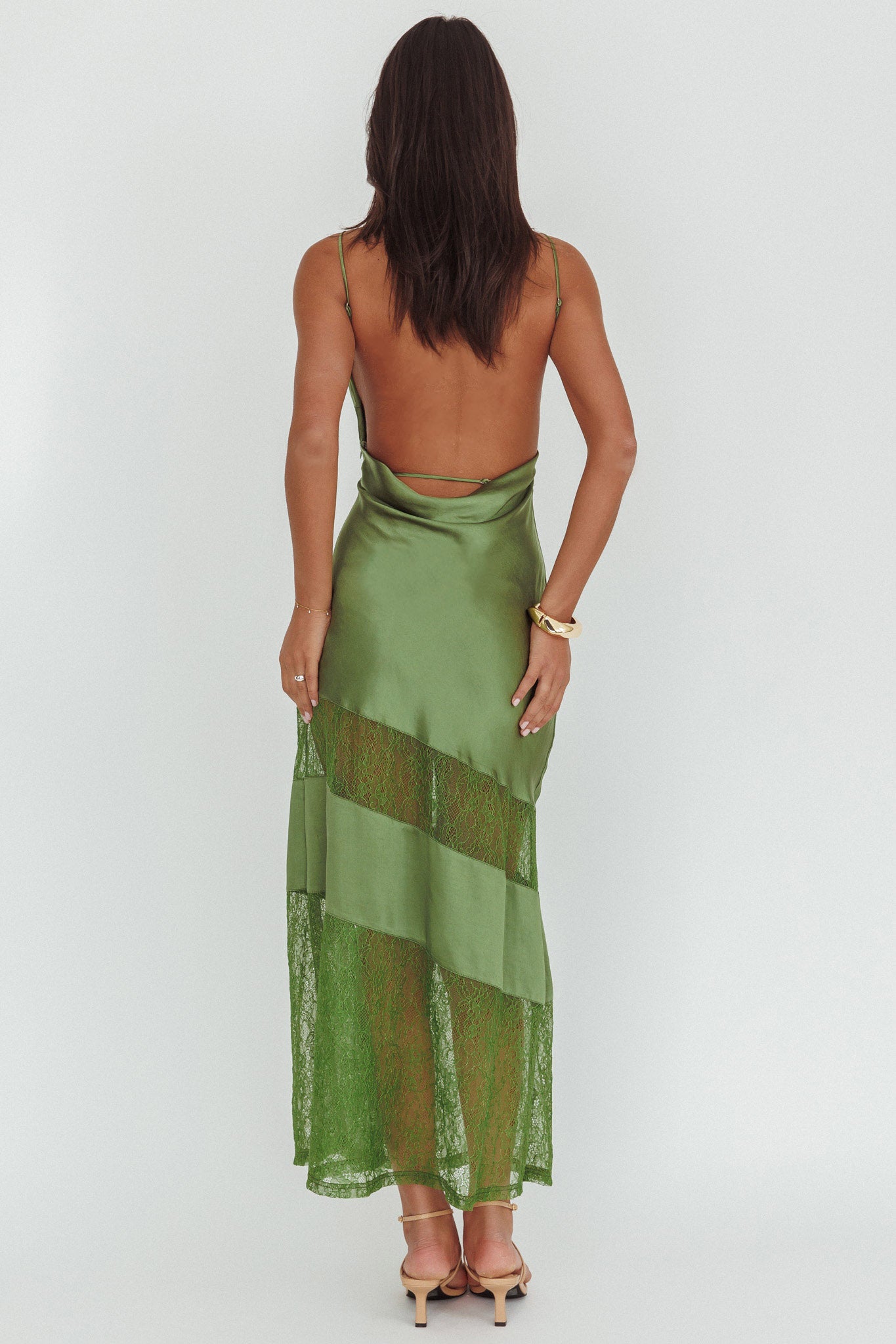 Helsi Low Back Lace Insert Maxi Dress Forest Green by Selfie Leslie Australia