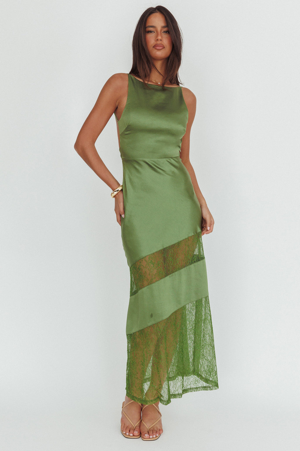 Helsi Low Back Lace Insert Maxi Dress Forest Green by Selfie Leslie Australia