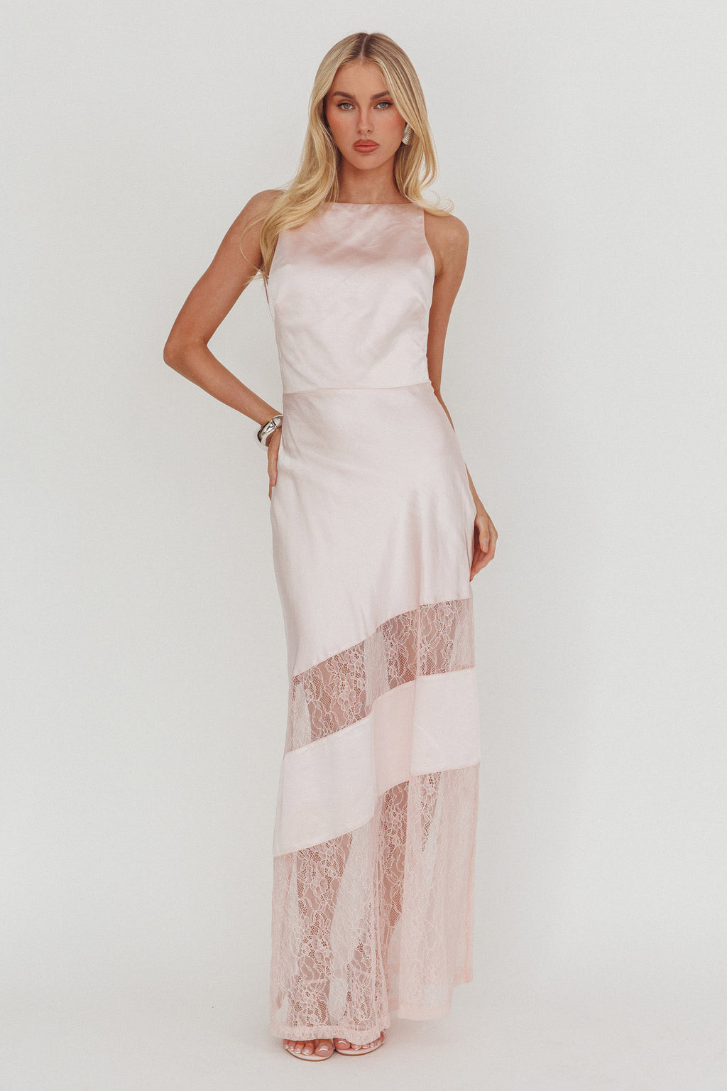 Helsi Low Back Lace Insert Maxi Dress Pink by Selfie Leslie Australia