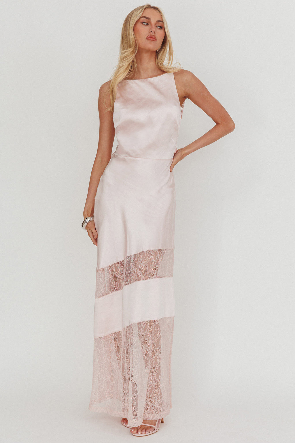 Helsi Low Back Lace Insert Maxi Dress Pink by Selfie Leslie Australia