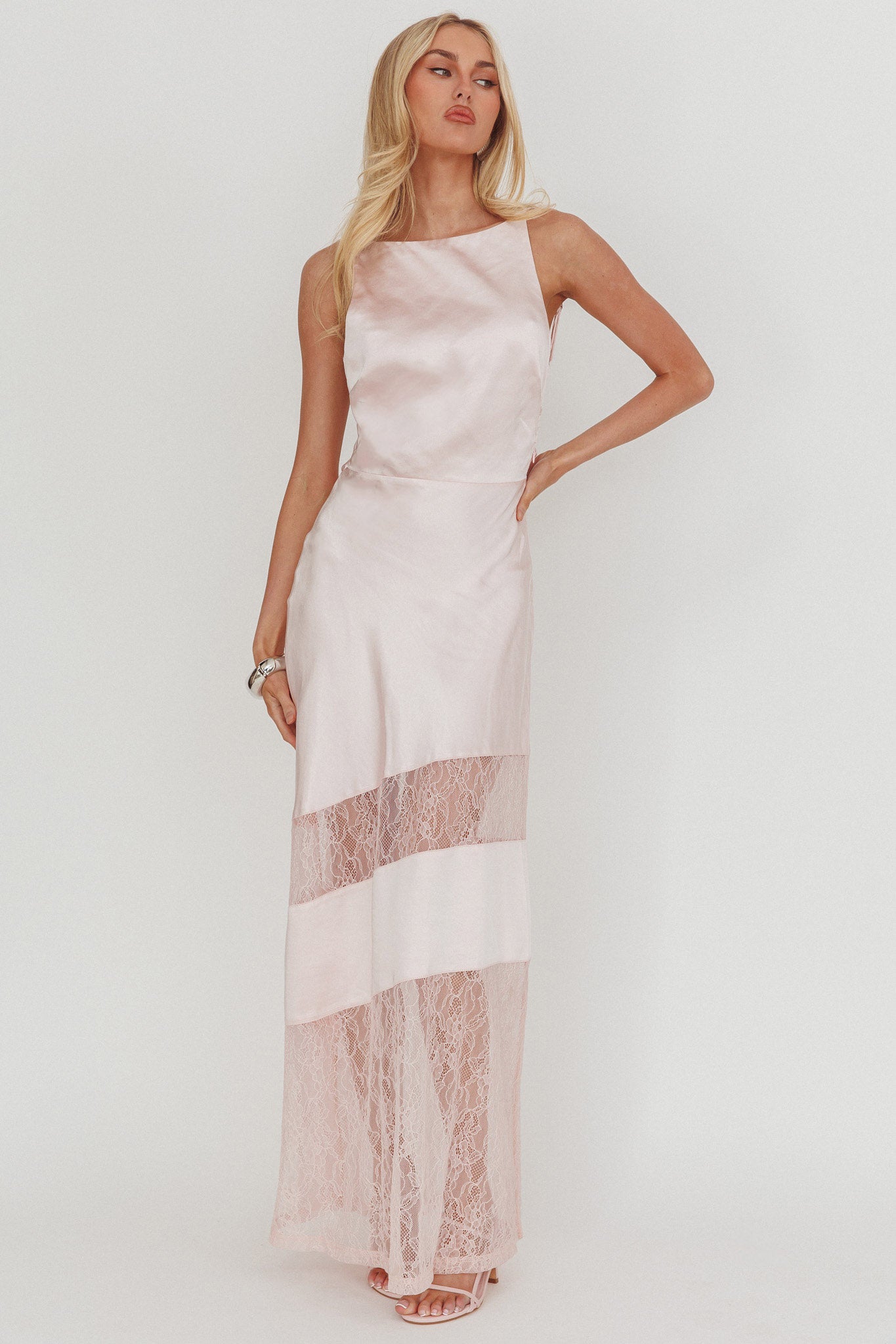 Helsi Low Back Lace Insert Maxi Dress Pink by Selfie Leslie Australia