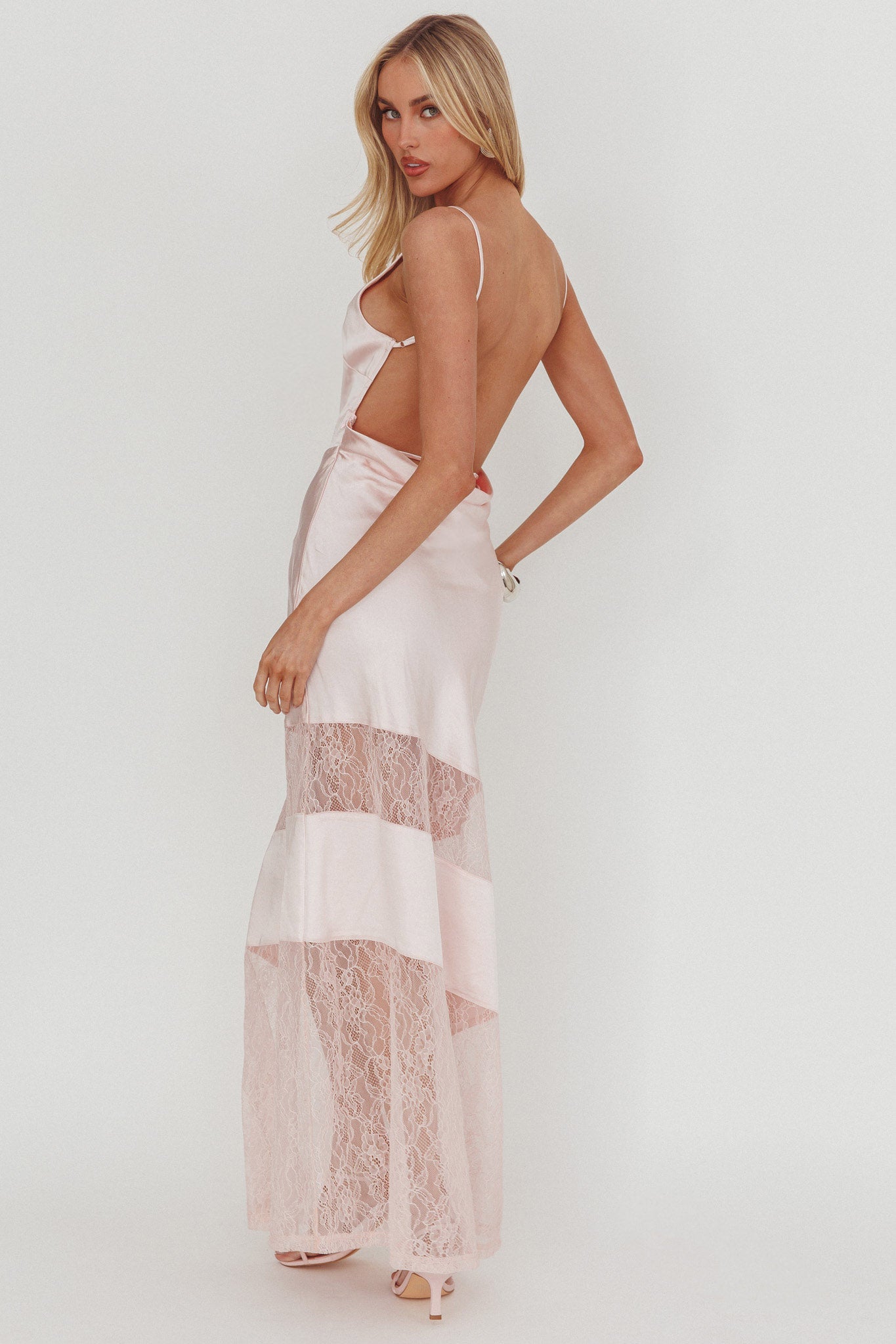 Helsi Low Back Lace Insert Maxi Dress Pink by Selfie Leslie Australia