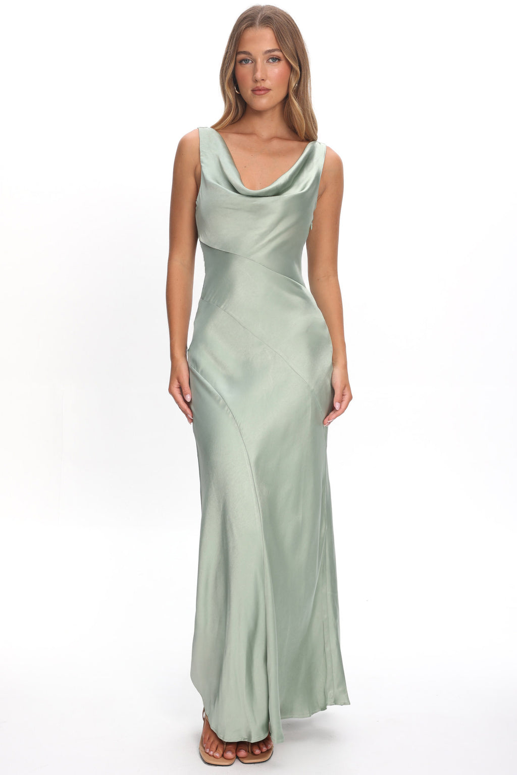Good Intentions Cowl Neck Open Back Maxi Dress Sage by Selfie Leslie Australia