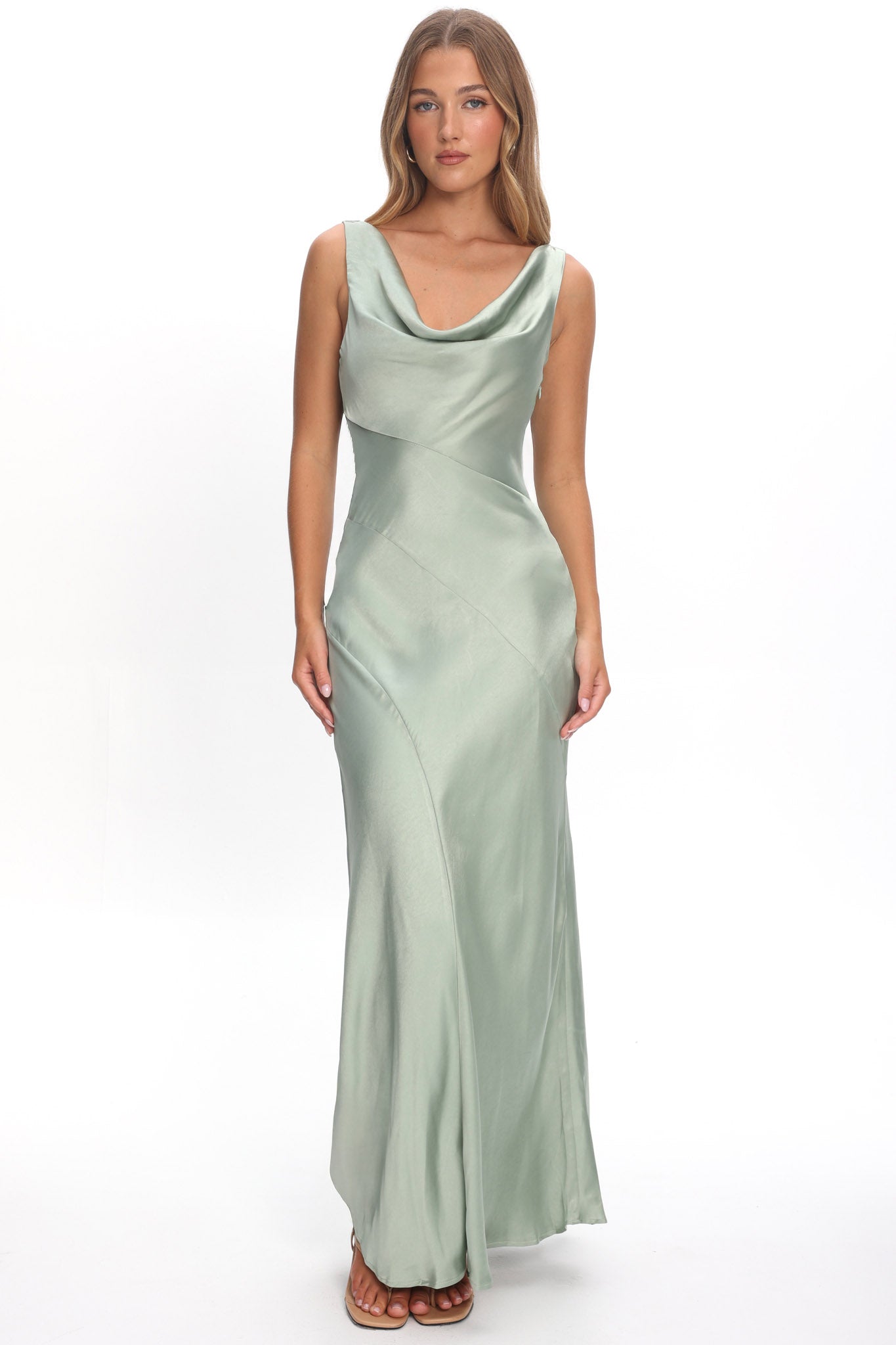 Good Intentions Cowl Neck Open Back Maxi Dress Sage by Selfie Leslie Australia