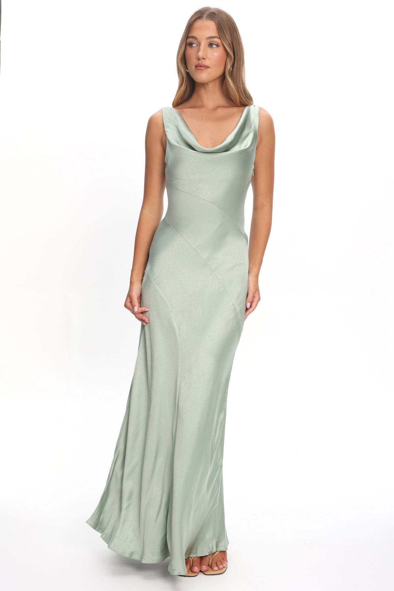 Good Intentions Cowl Neck Open Back Maxi Dress Sage by Selfie Leslie Australia