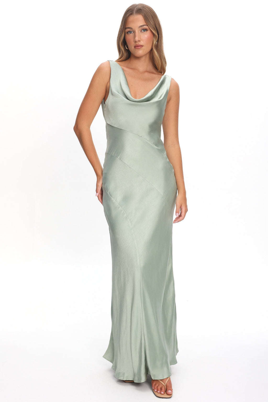 Good Intentions Cowl Neck Open Back Maxi Dress Sage by Selfie Leslie Australia