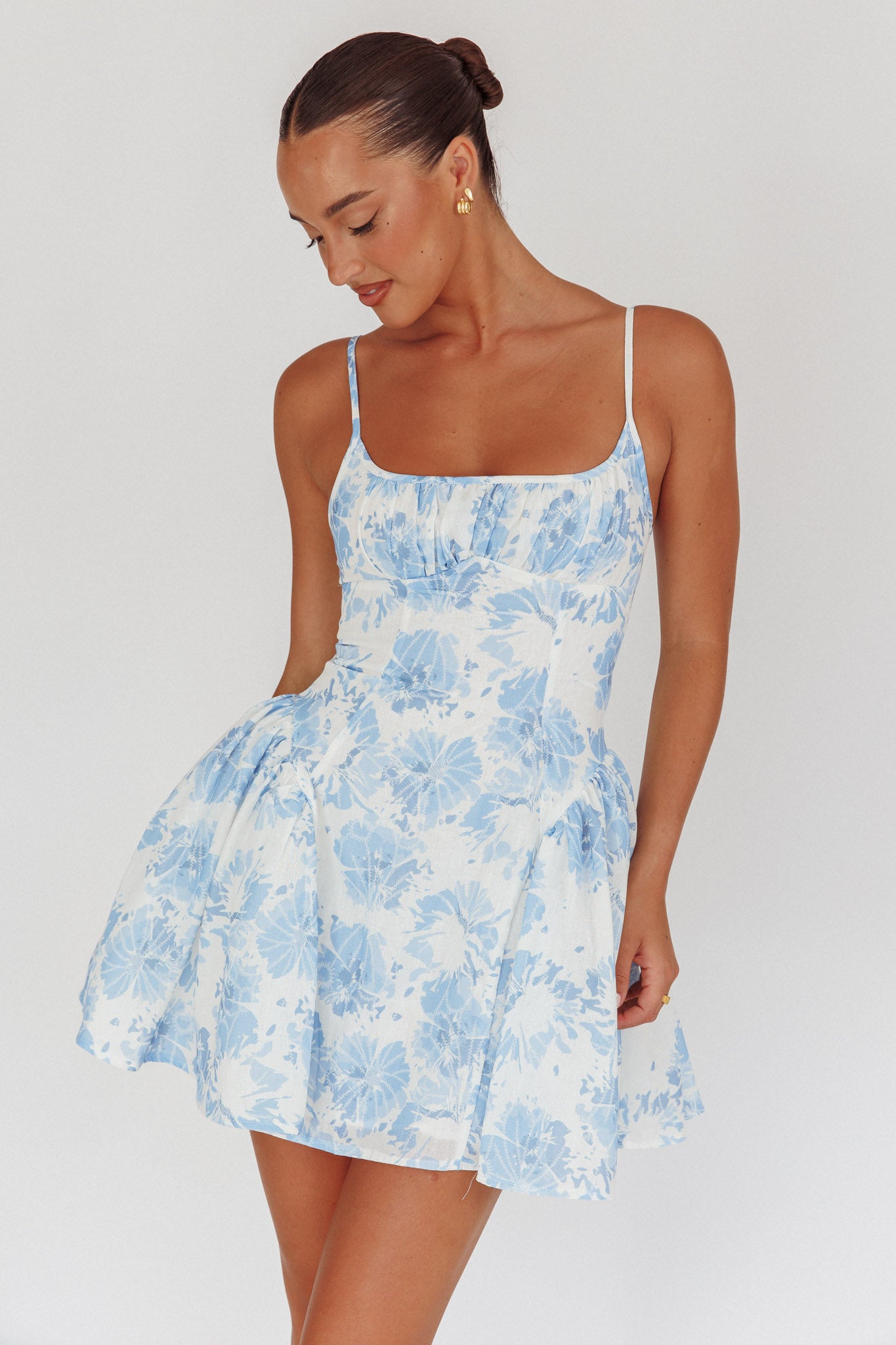 Courting Cami Strap Mini Dress Floral Blue by Selfie Leslie Australia