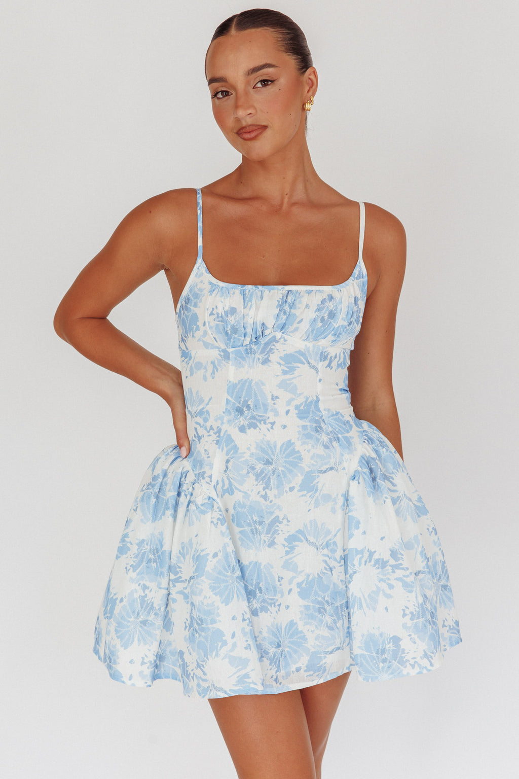 Courting Cami Strap Mini Dress Floral Blue by Selfie Leslie Australia