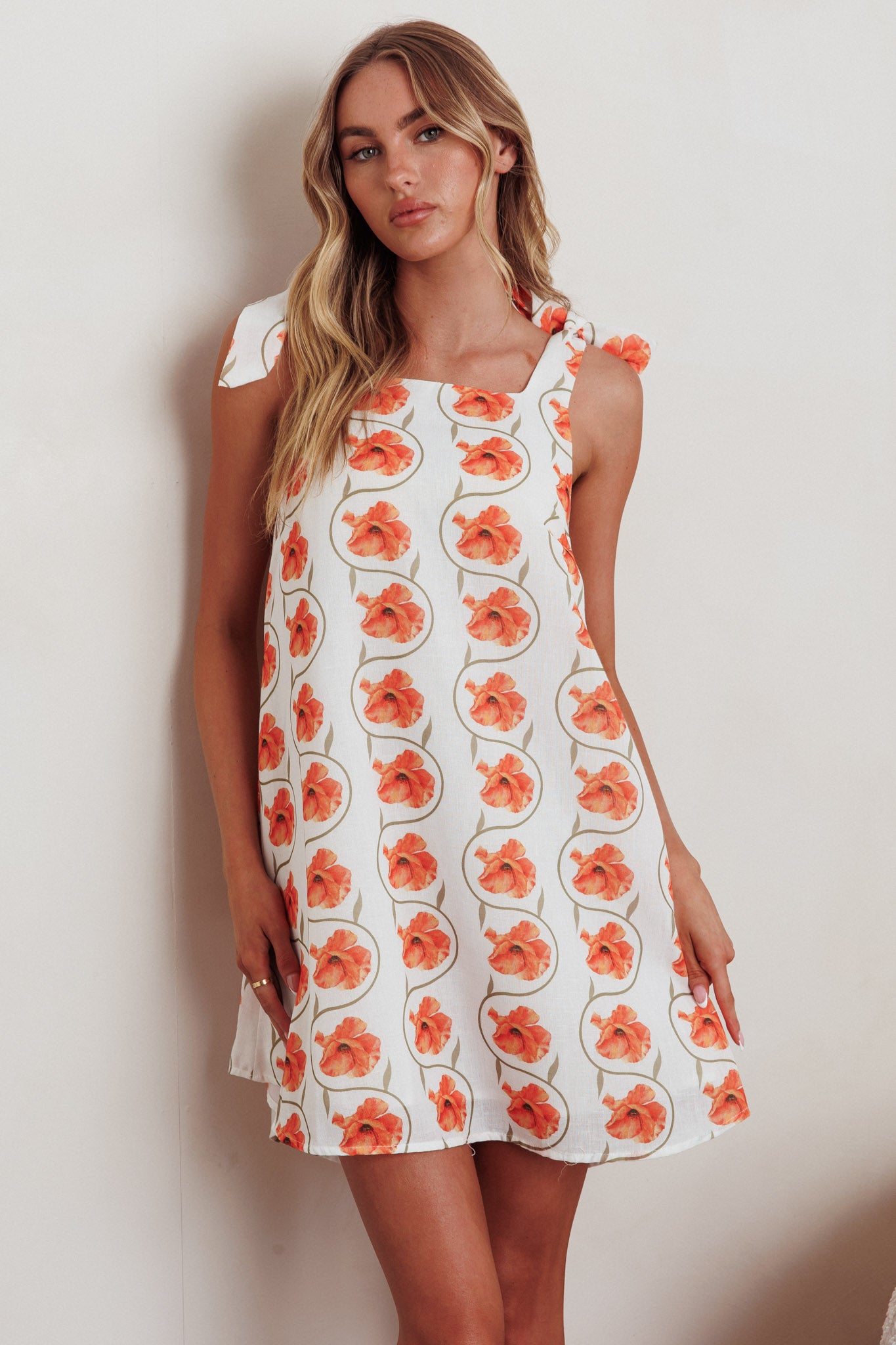 Annalee Tied Shoulder Mini Dress Floral Orange by Selfie Leslie Australia