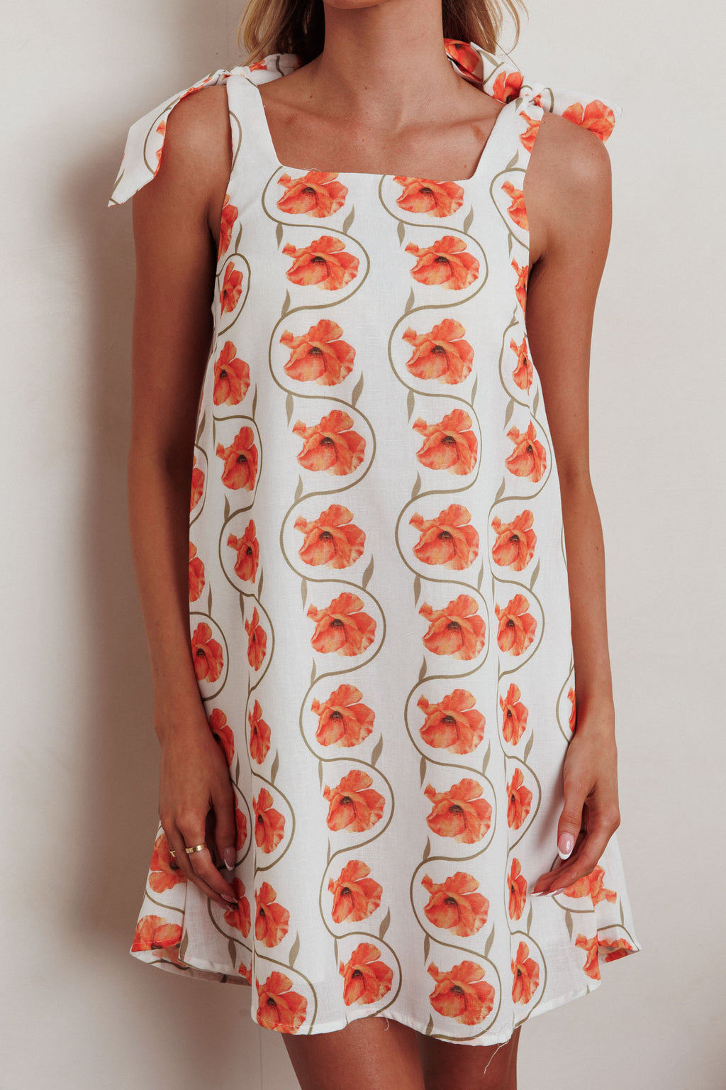 Annalee Tied Shoulder Mini Dress Floral Orange by Selfie Leslie Australia