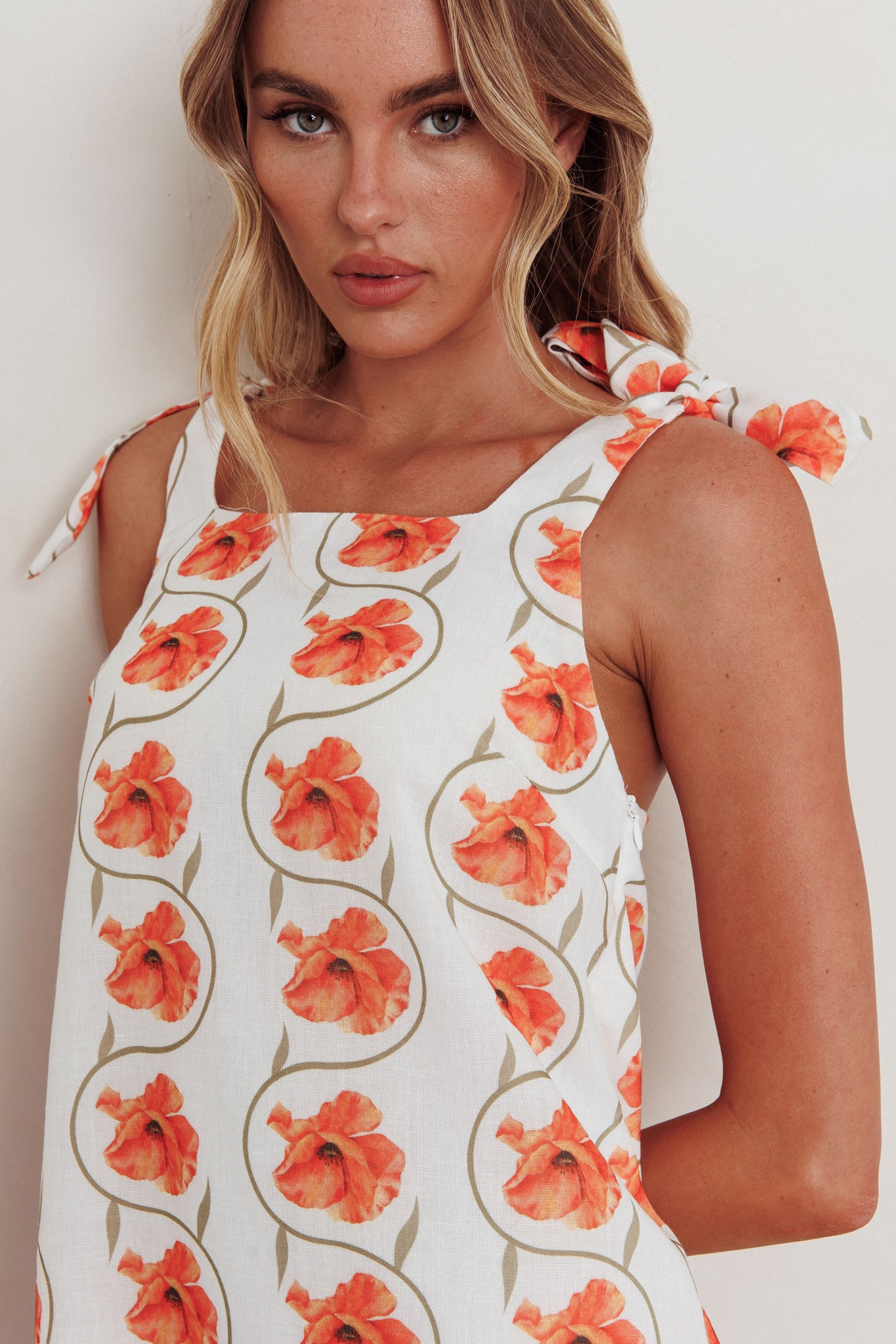 Annalee Tied Shoulder Mini Dress Floral Orange by Selfie Leslie Australia