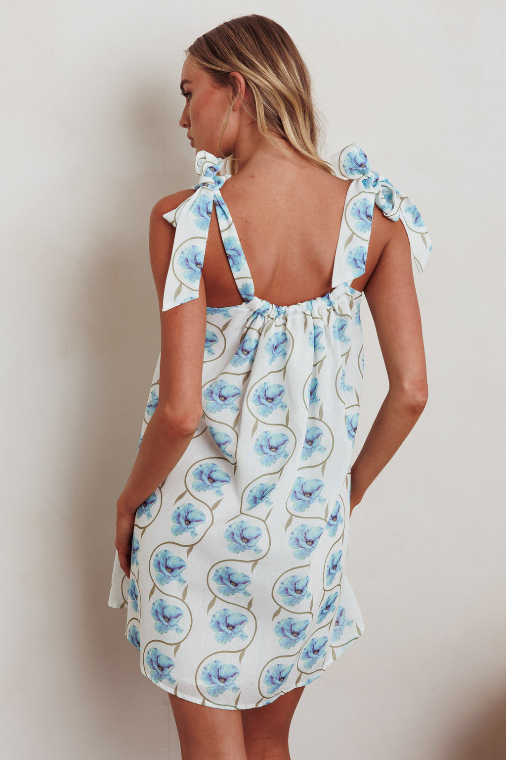 Annalee Tied Shoulder Mini Dress Floral Blue by Selfie Leslie Australia