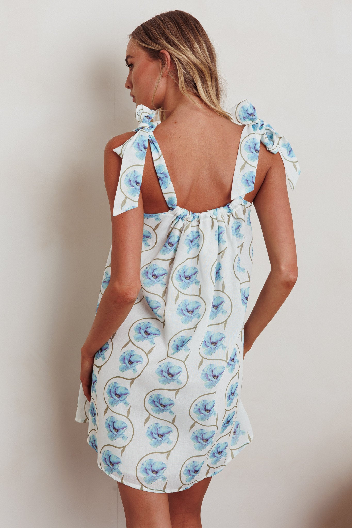 Annalee Tied Shoulder Mini Dress Floral Blue by Selfie Leslie Australia