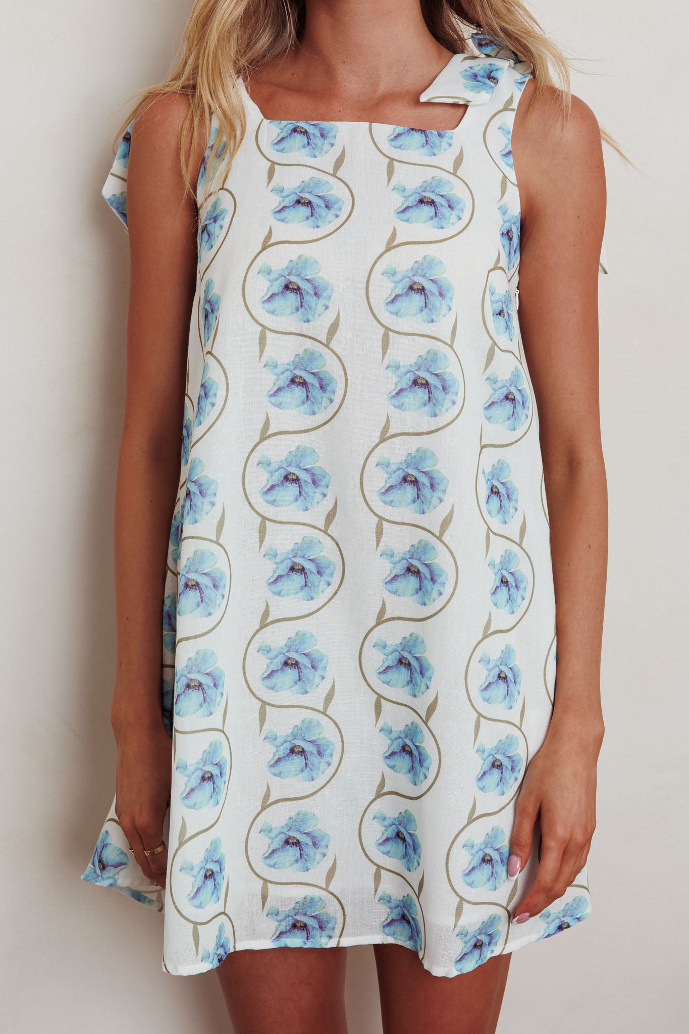 Annalee Tied Shoulder Mini Dress Floral Blue by Selfie Leslie Australia