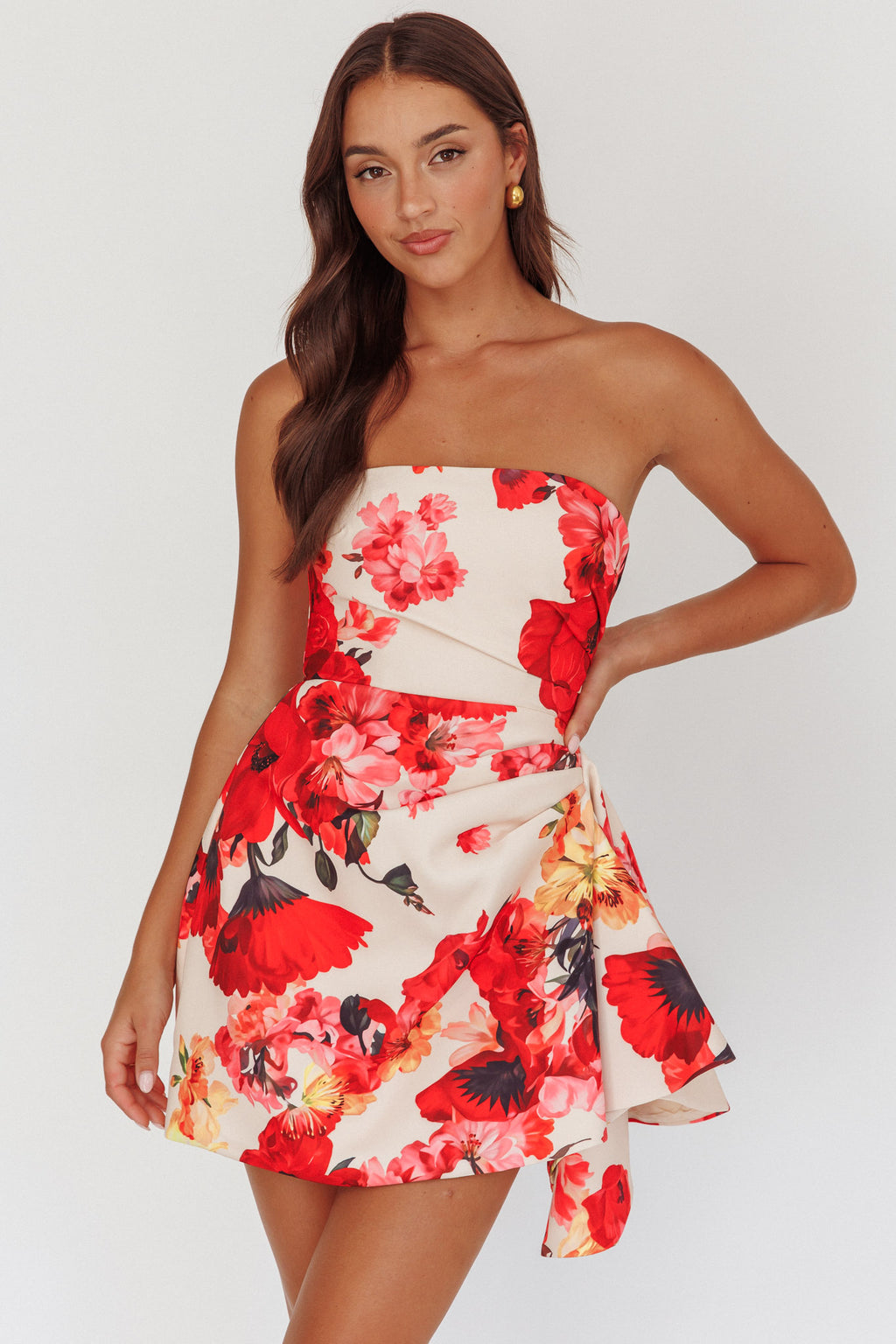 Minnesota Strapless Mini Dress Floral Red by Selfie Leslie Australia
