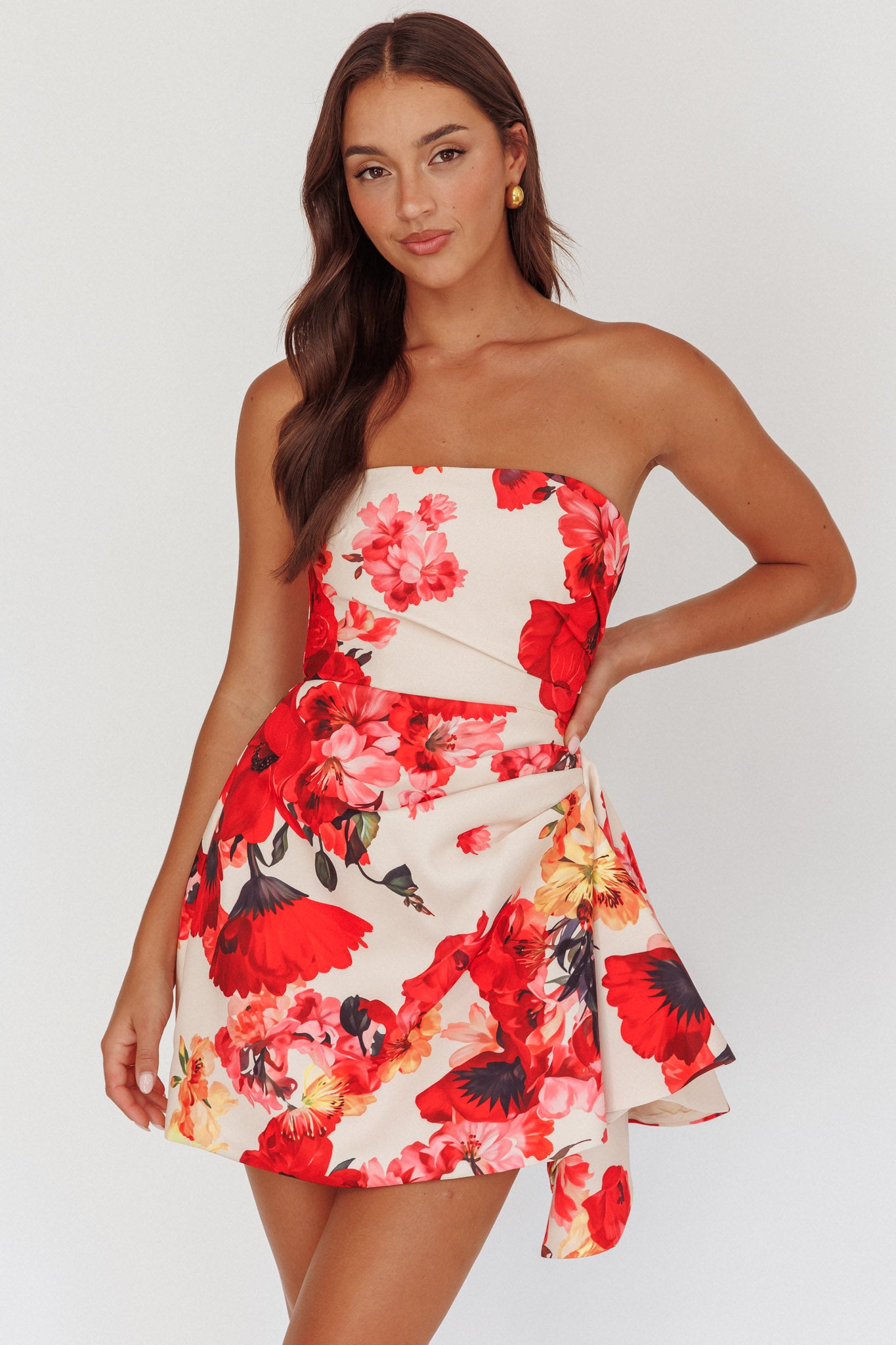 Minnesota Strapless Mini Dress Floral Red by Selfie Leslie Australia