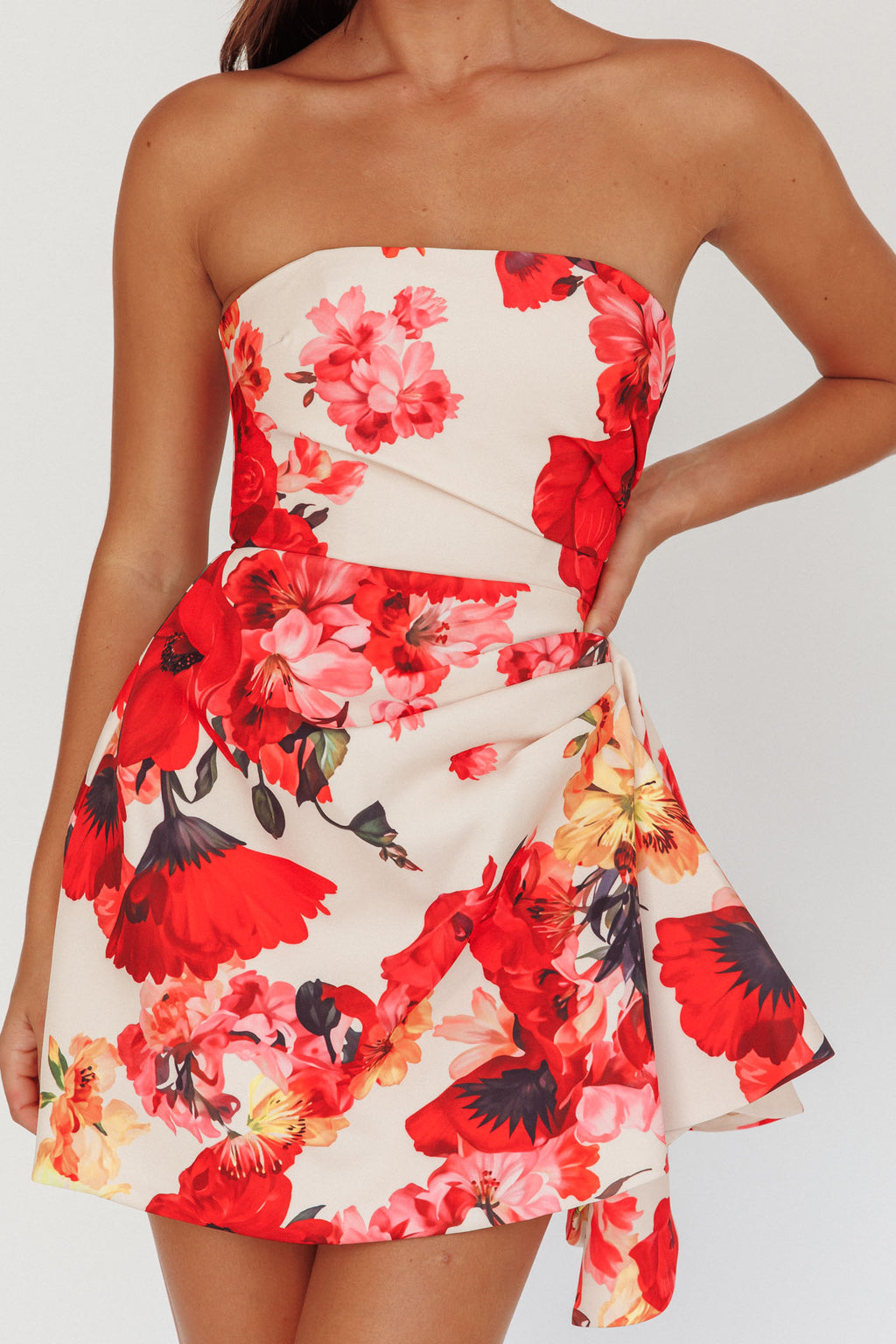 Minnesota Strapless Mini Dress Floral Red by Selfie Leslie Australia