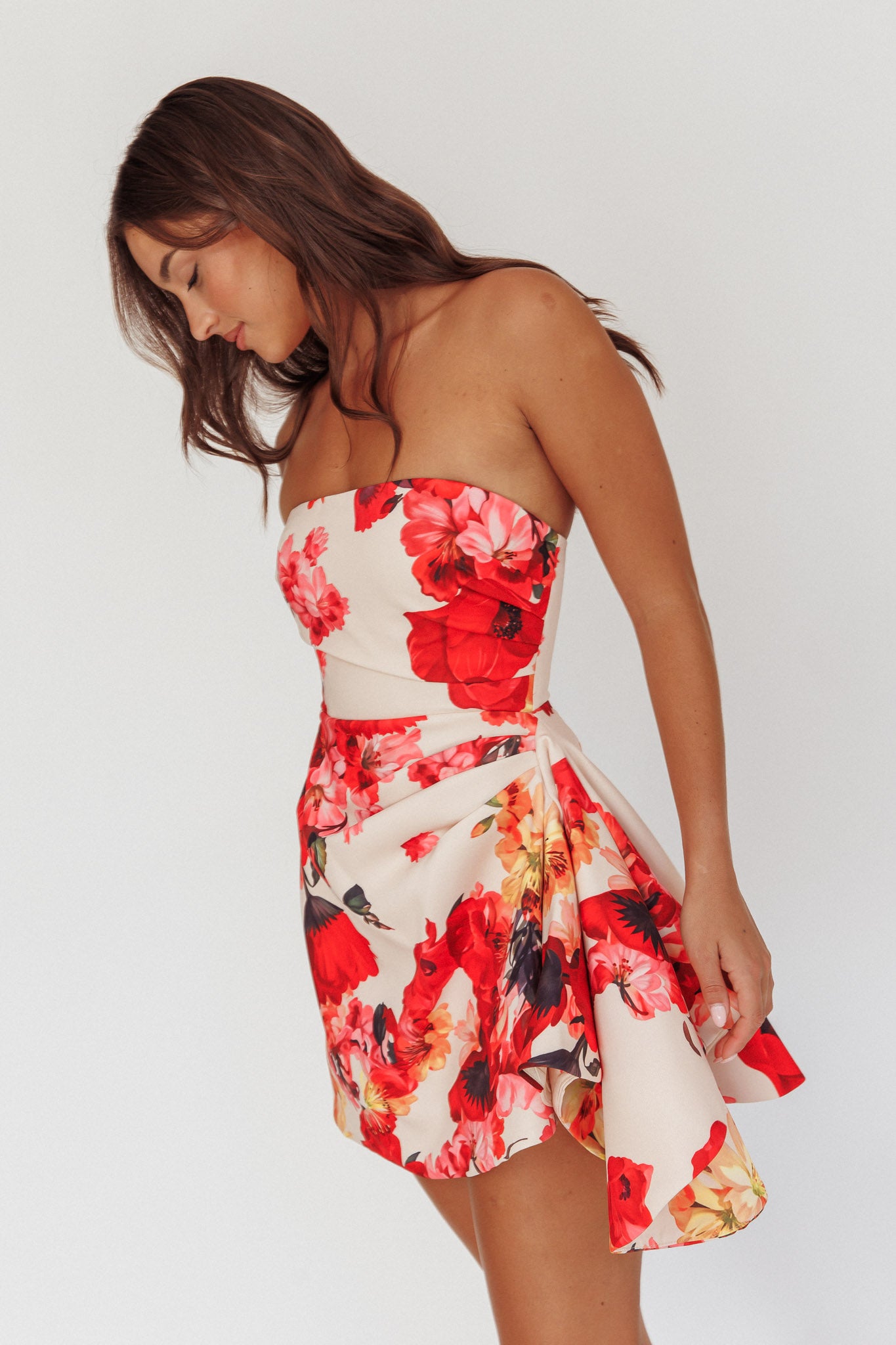 Minnesota Strapless Mini Dress Floral Red by Selfie Leslie Australia