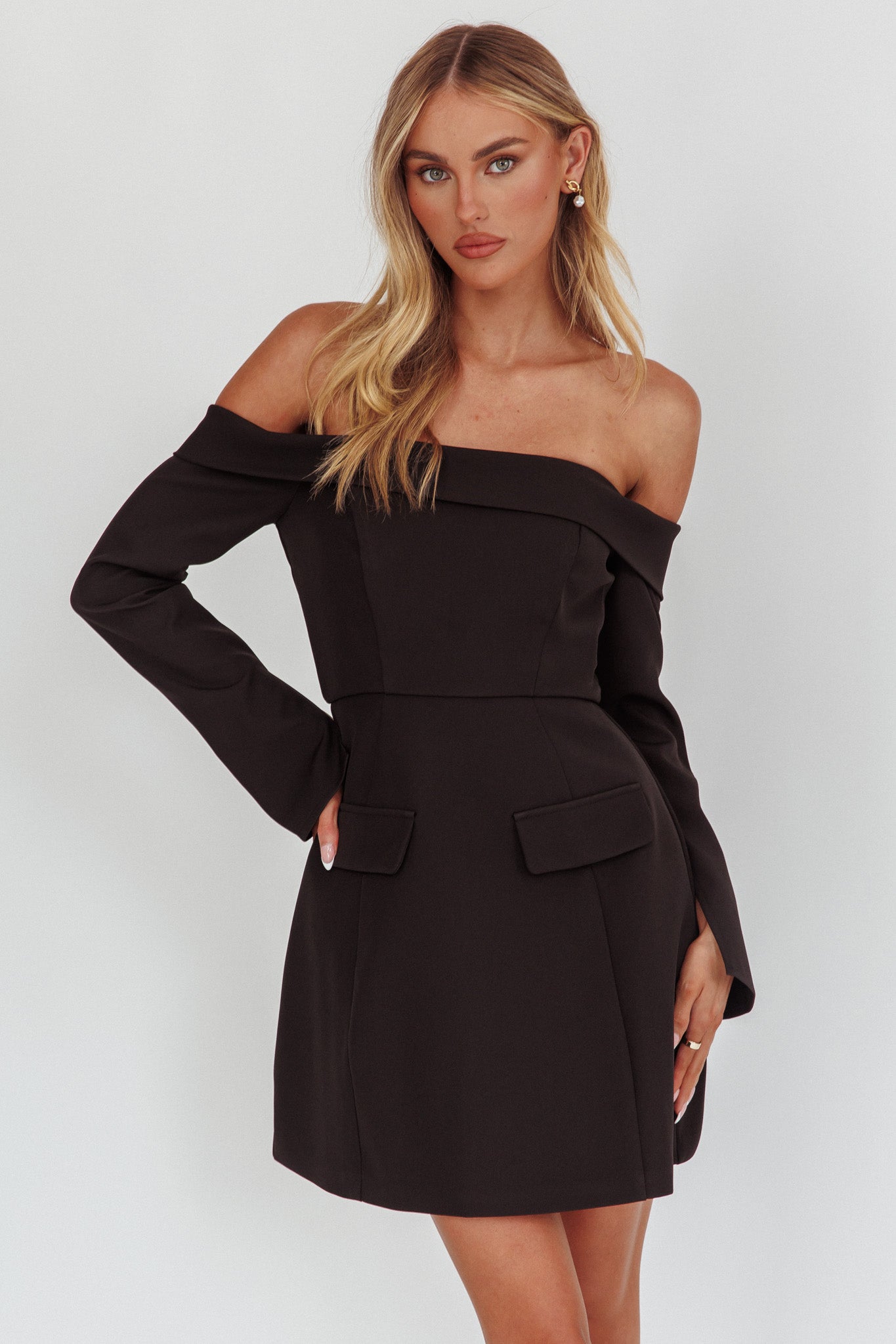Laviniah Foldover Long Sleeve Mini Dress Black by Selfie Leslie Australia