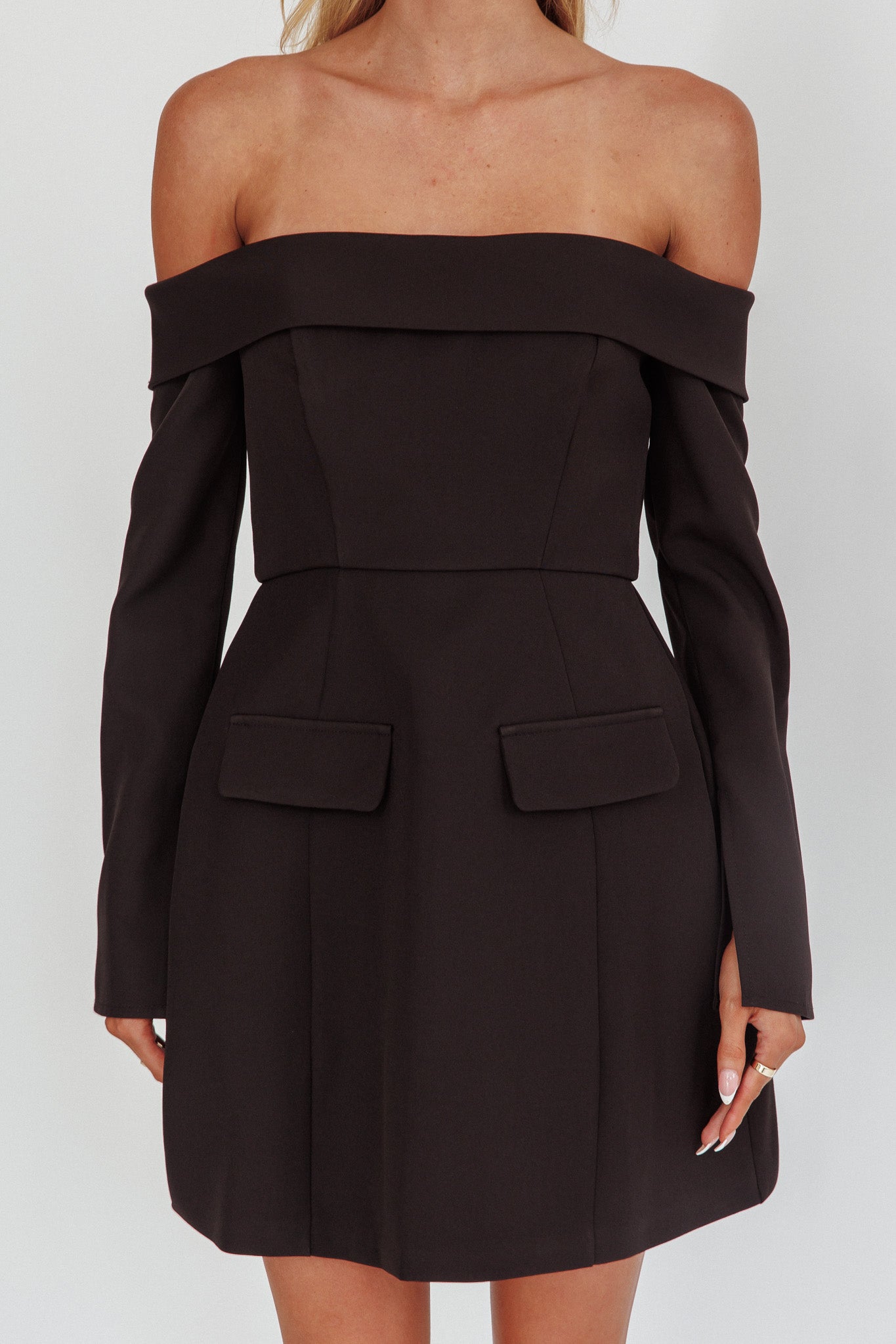 Laviniah Foldover Long Sleeve Mini Dress Black by Selfie Leslie Australia