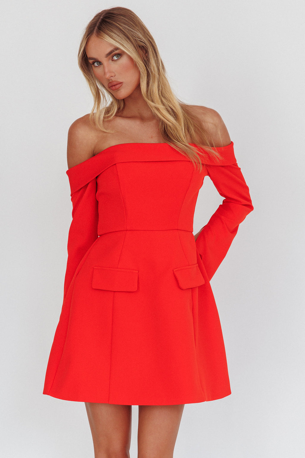 Laviniah Foldover Long Sleeve Mini Dress Red by Selfie Leslie Australia