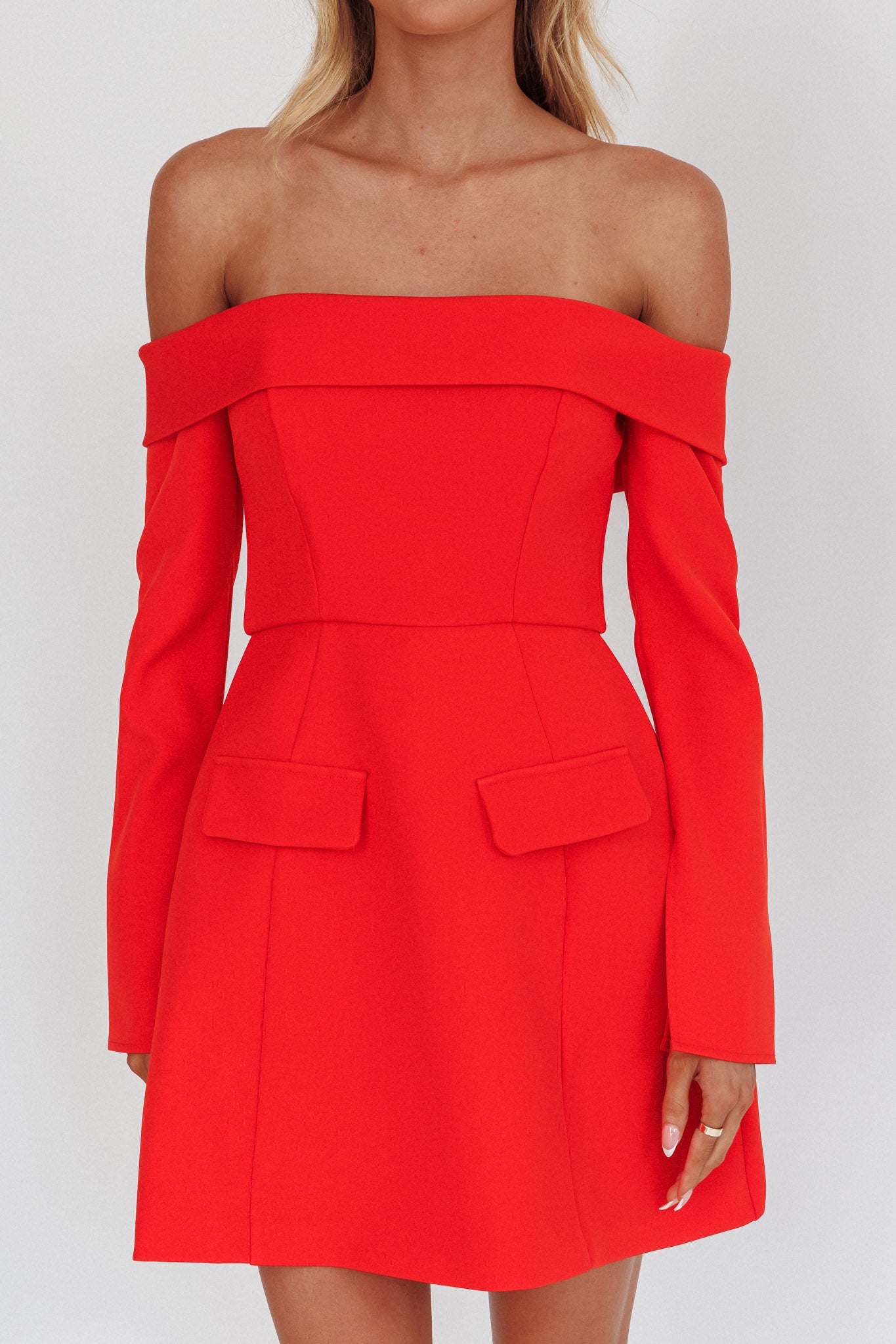 Laviniah Foldover Long Sleeve Mini Dress Red by Selfie Leslie Australia