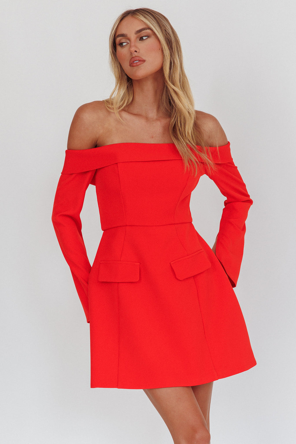 Laviniah Foldover Long Sleeve Mini Dress Red by Selfie Leslie Australia