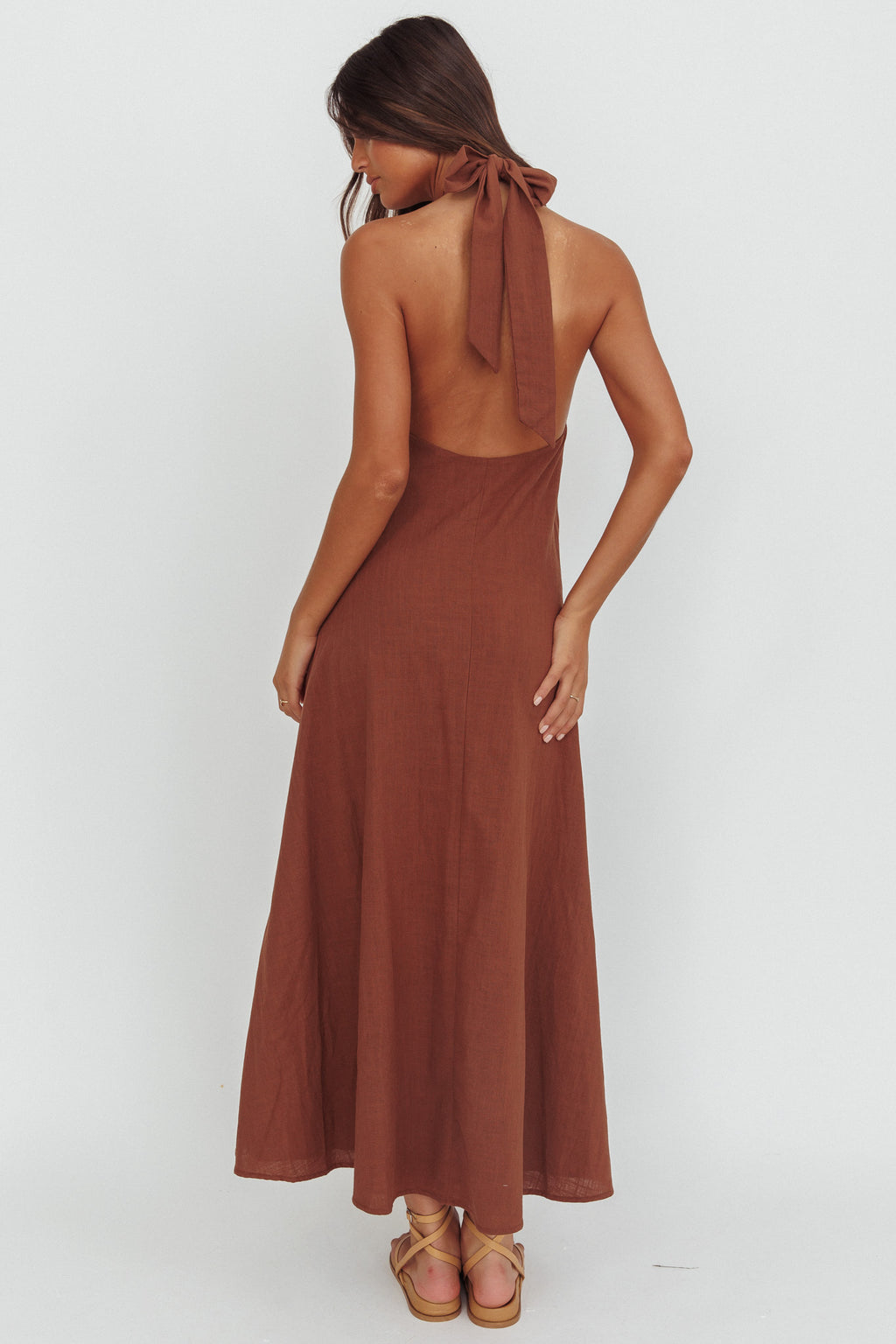 Cheer Twist Halterneck Maxi Dress Chocolate by Selfie Leslie Australia