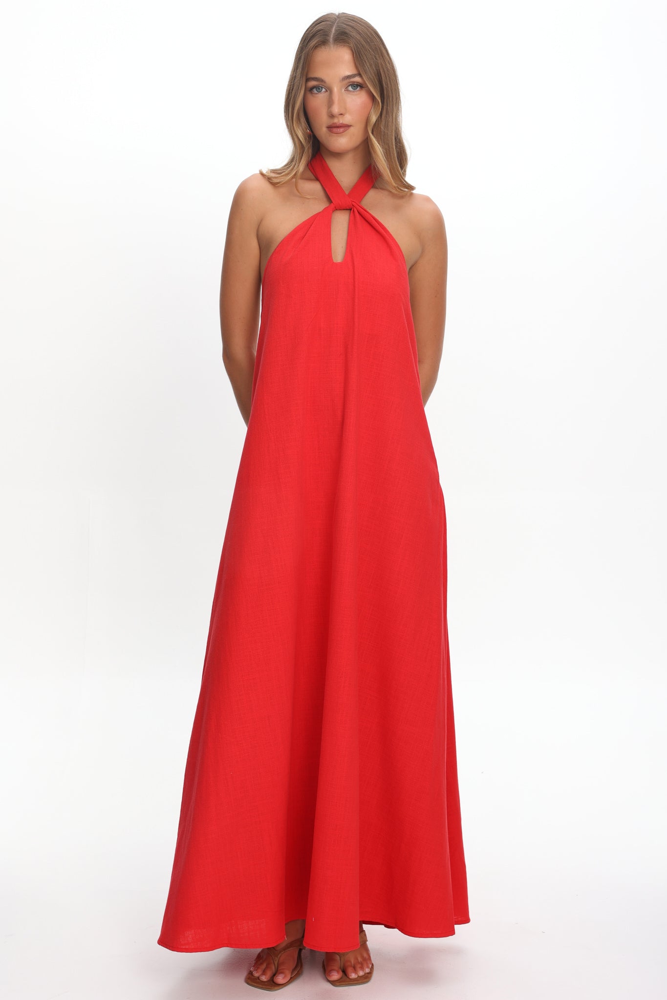 Cheer Twist Halterneck Maxi Dress Red by Selfie Leslie Australia