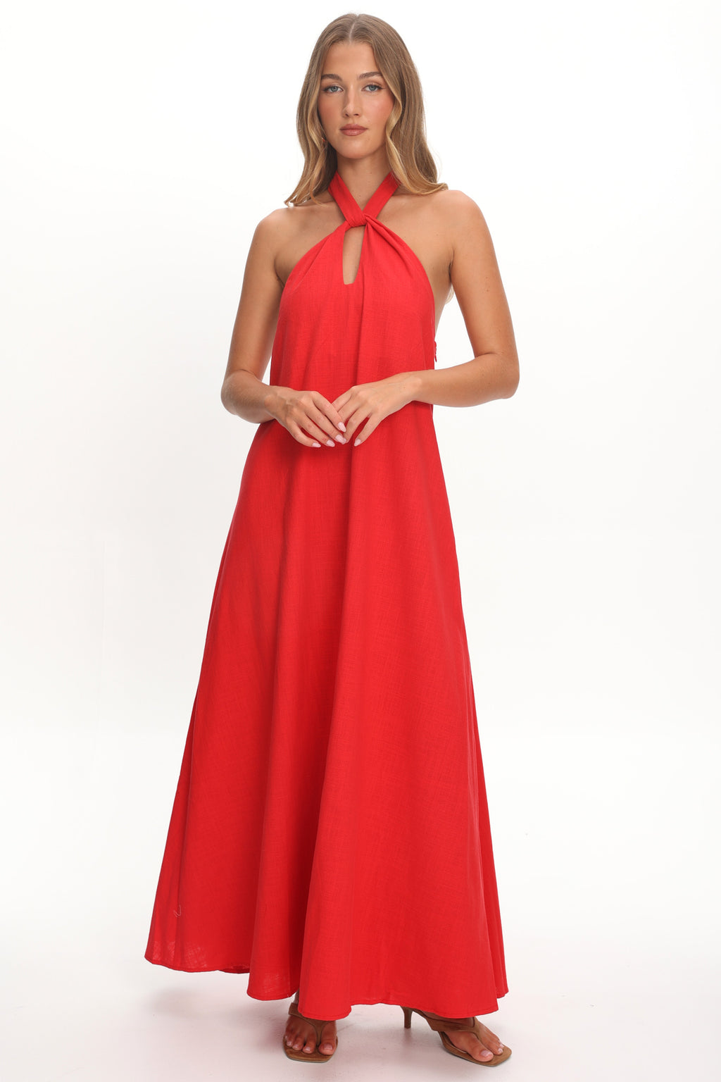 Cheer Twist Halterneck Maxi Dress Red by Selfie Leslie Australia