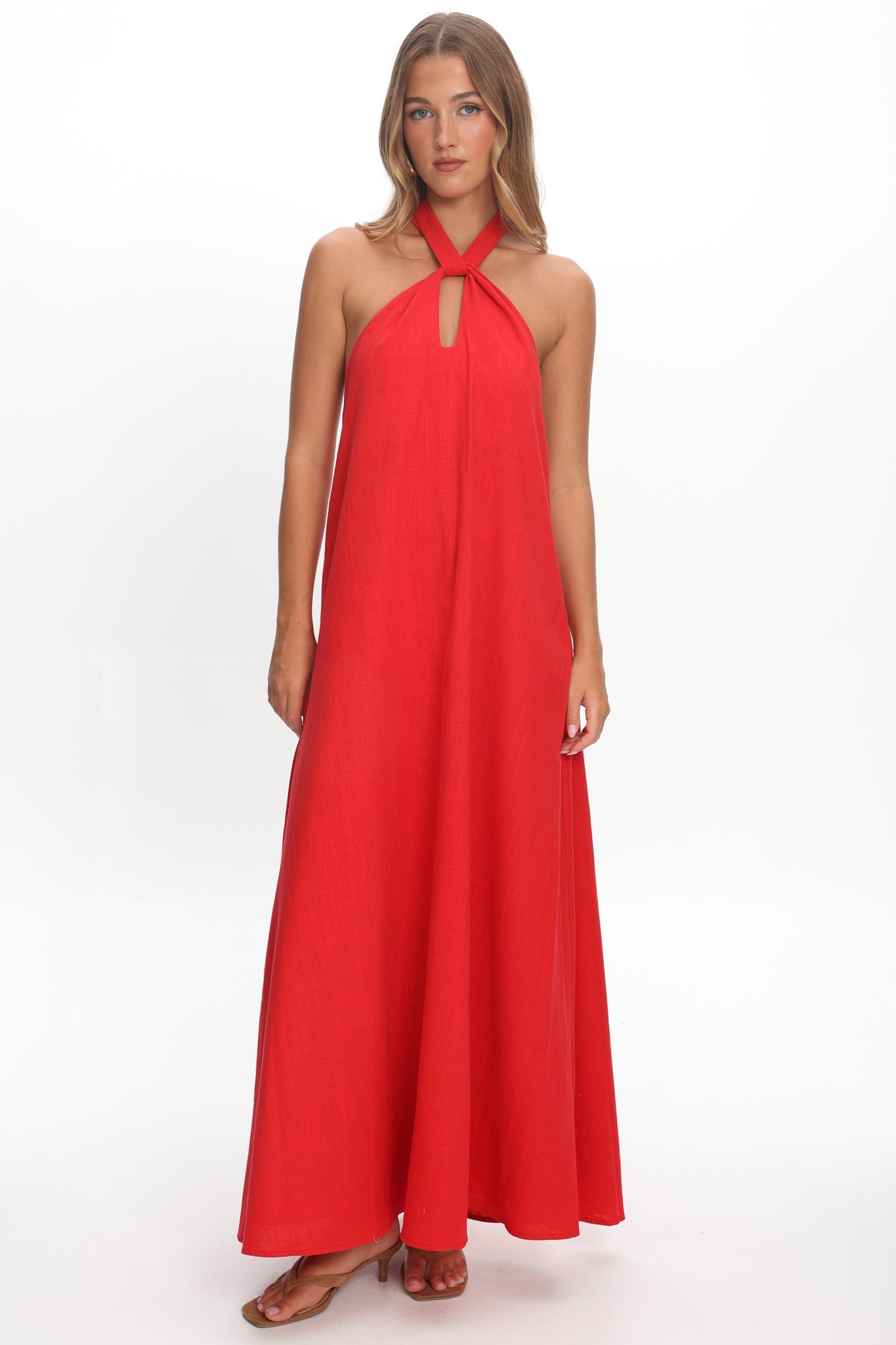 Cheer Twist Halterneck Maxi Dress Red by Selfie Leslie Australia