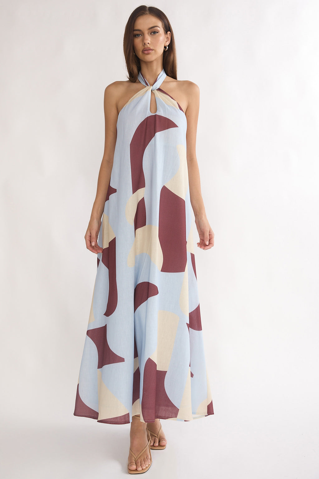 Mireille Backless Halter Maxi Dress Print Chocolate by Selfie Leslie Australia