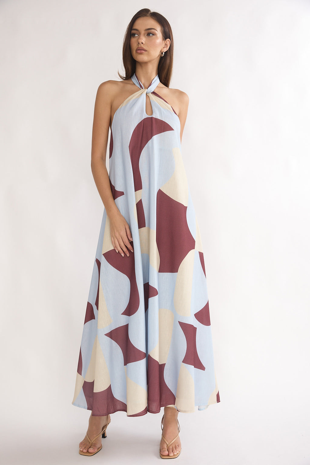 Mireille Backless Halter Maxi Dress Print Chocolate by Selfie Leslie Australia