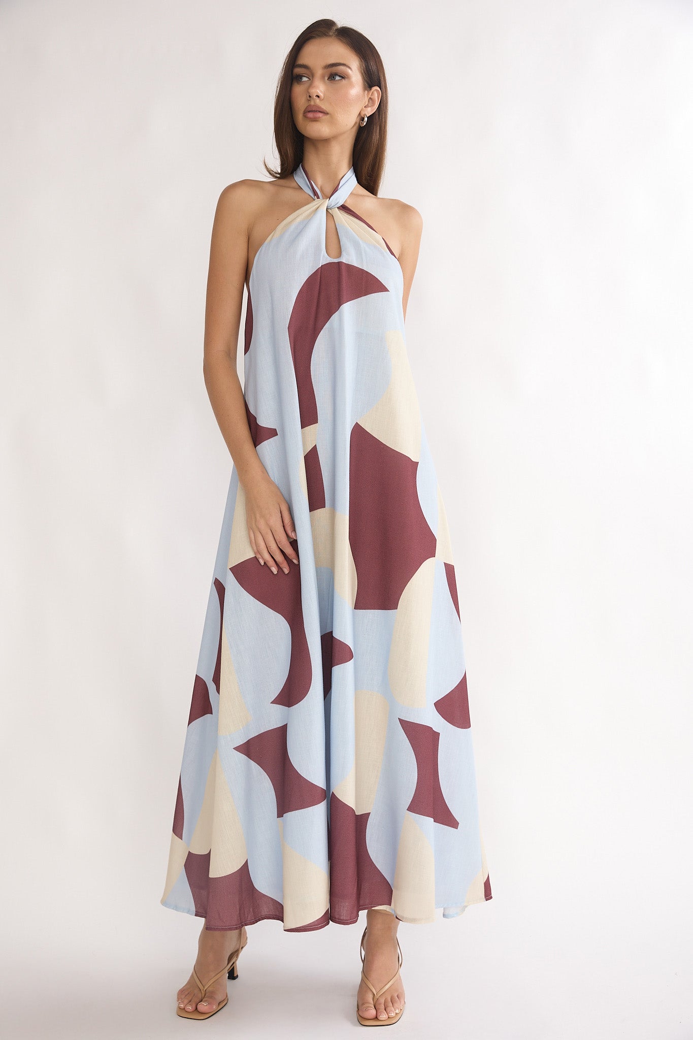 Mireille Backless Halter Maxi Dress Print Chocolate by Selfie Leslie Australia