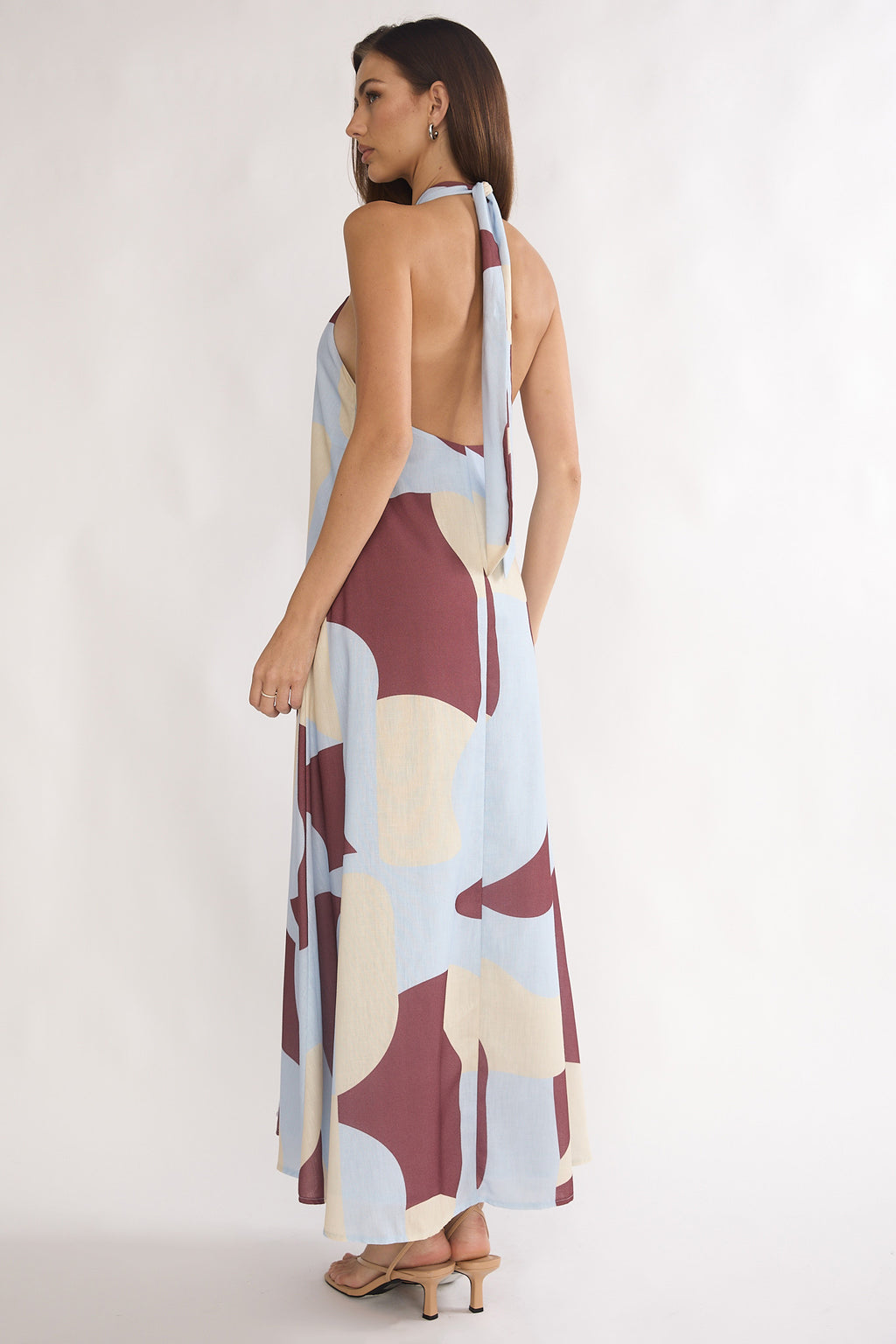Mireille Backless Halter Maxi Dress Print Chocolate by Selfie Leslie Australia