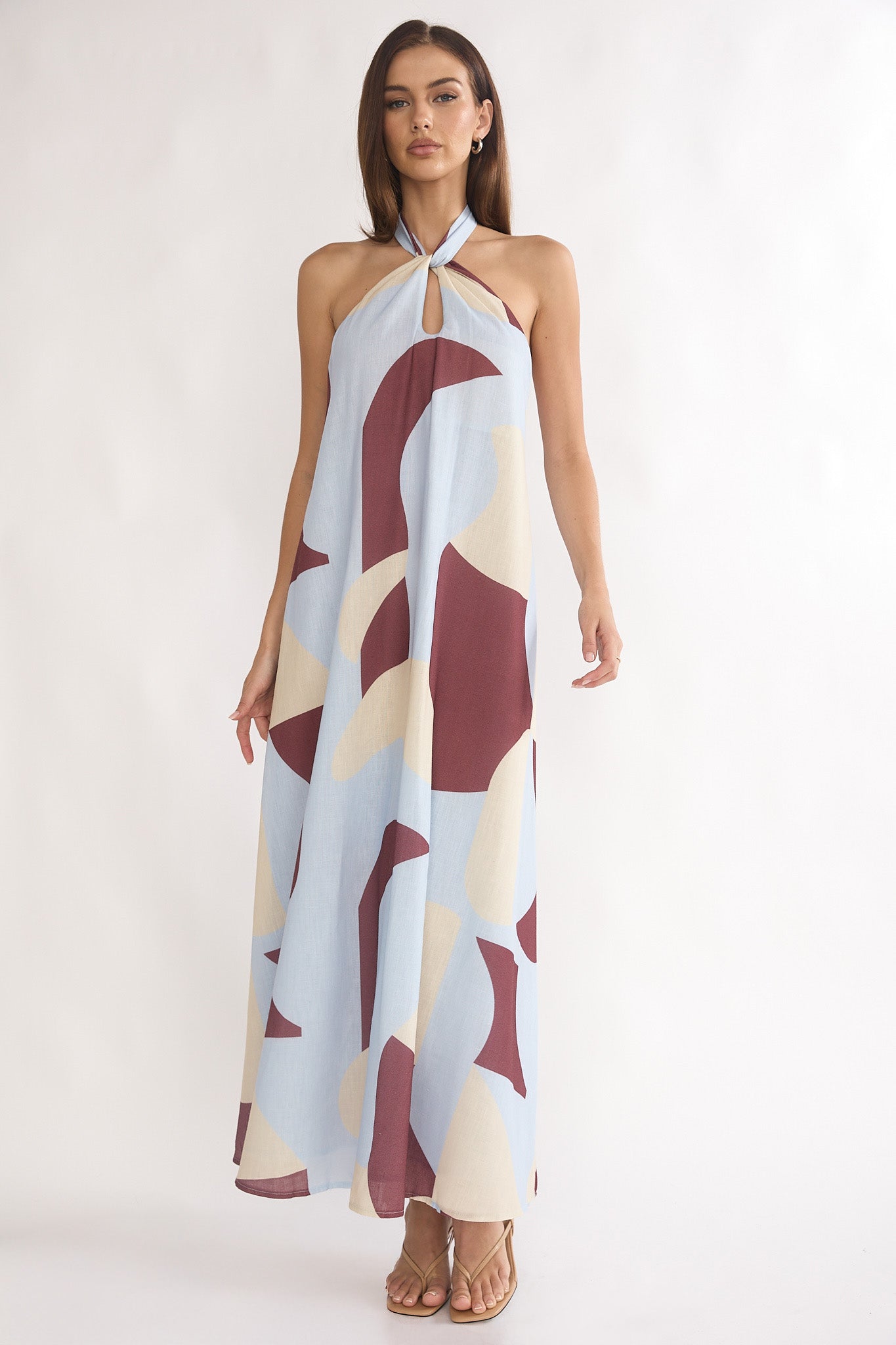 Mireille Backless Halter Maxi Dress Print Chocolate by Selfie Leslie Australia