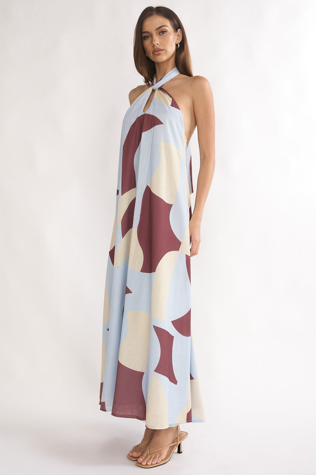 Mireille Backless Halter Maxi Dress Print Chocolate by Selfie Leslie Australia