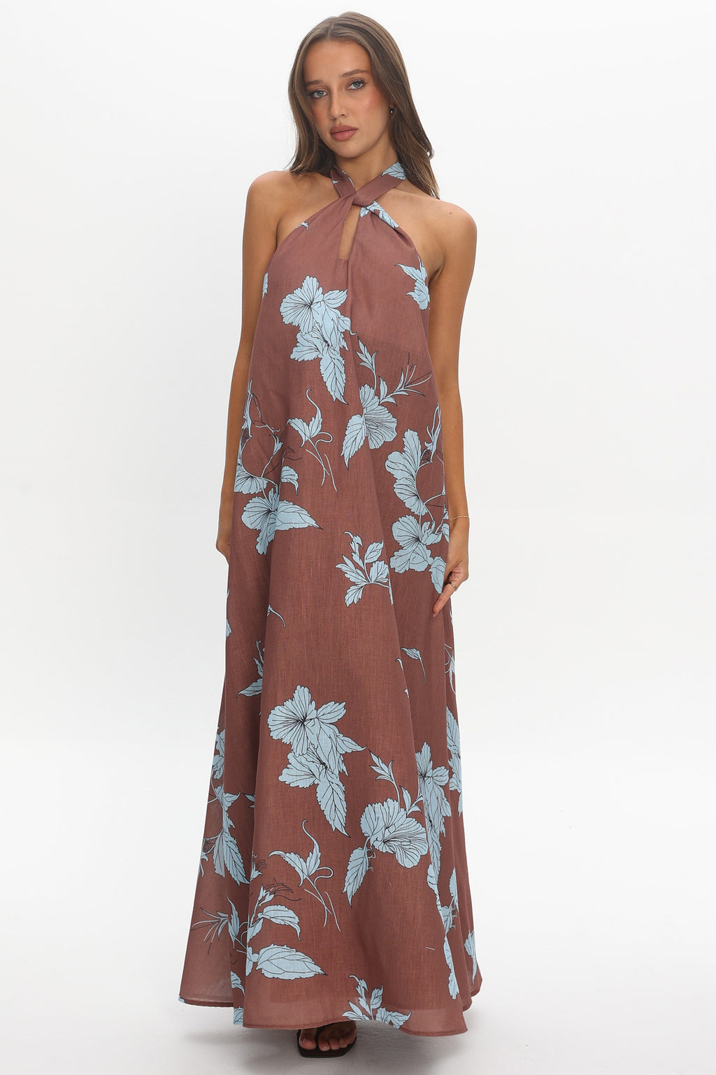 Cheer Backless Halter Maxi Dress Print Floral Chocolate by Selfie Leslie Australia