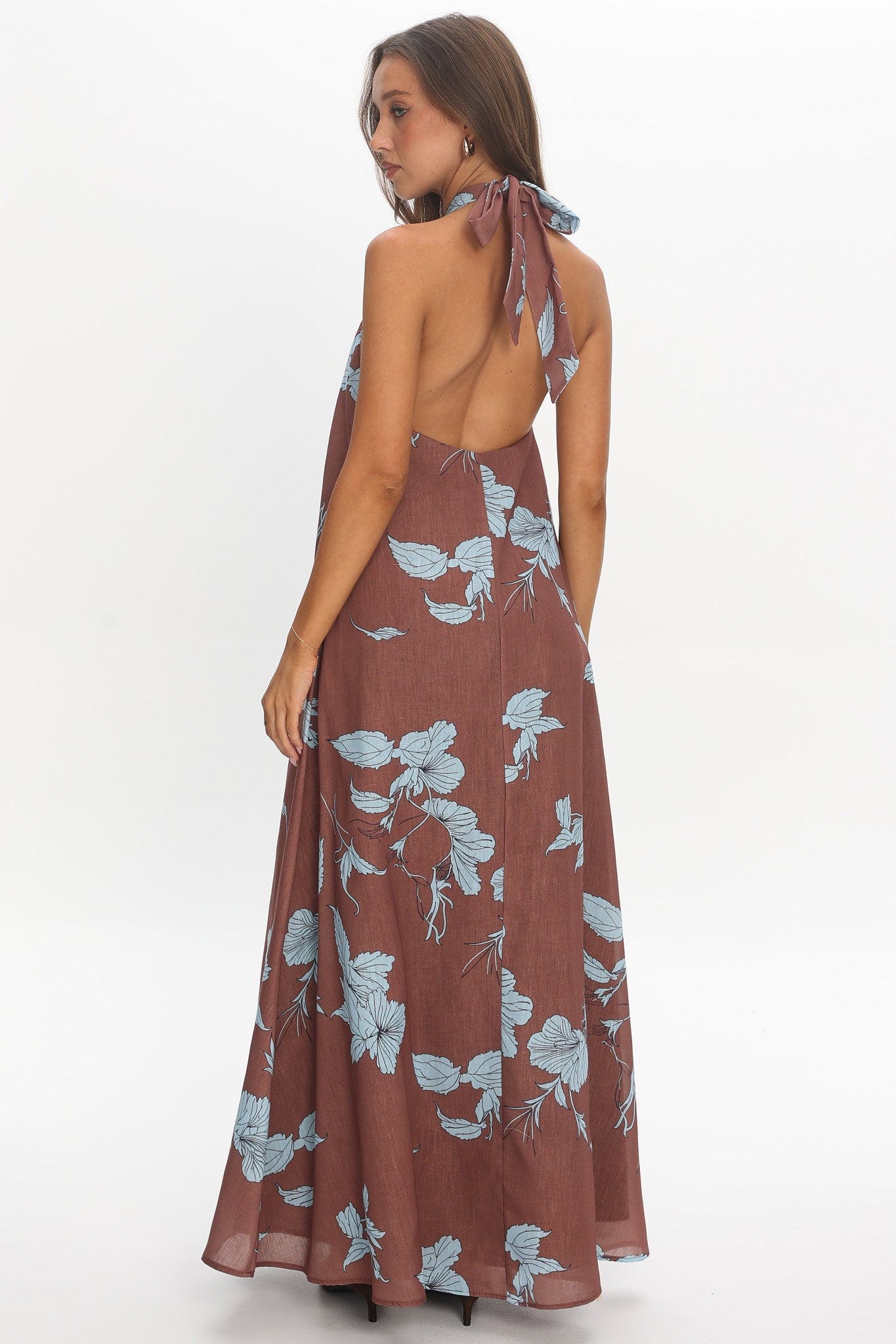Cheer Backless Halter Maxi Dress Print Floral Chocolate by Selfie Leslie Australia