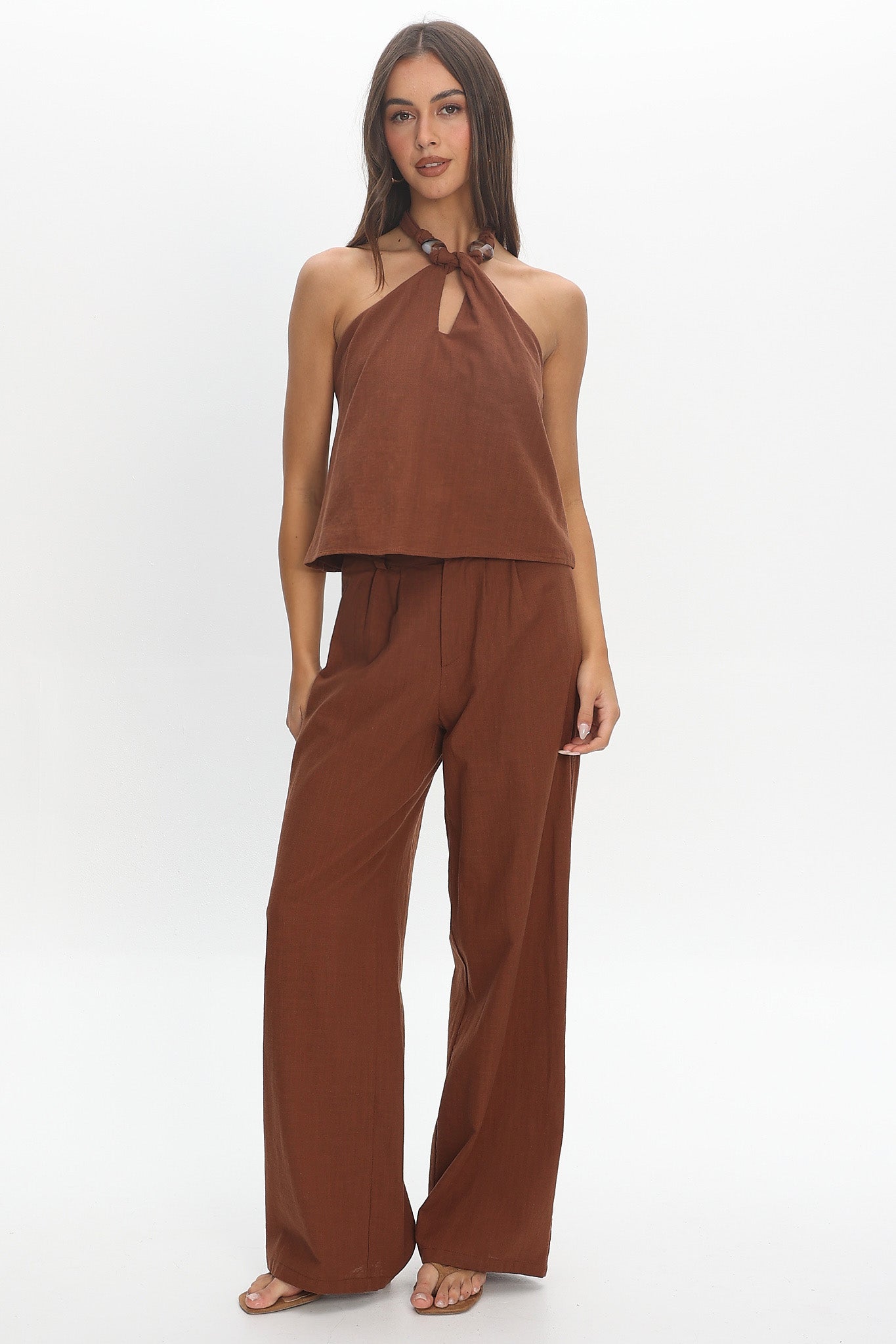 Cheer Beaded Halter Top Chocolate