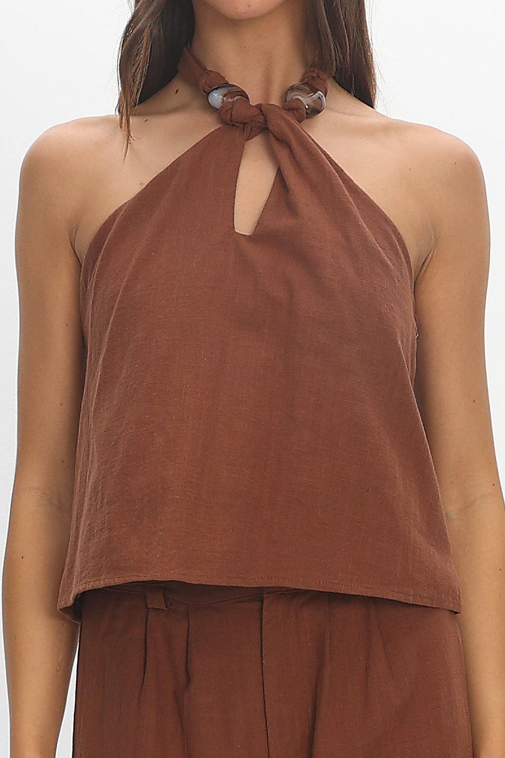 Cheer Beaded Halter Top Chocolate