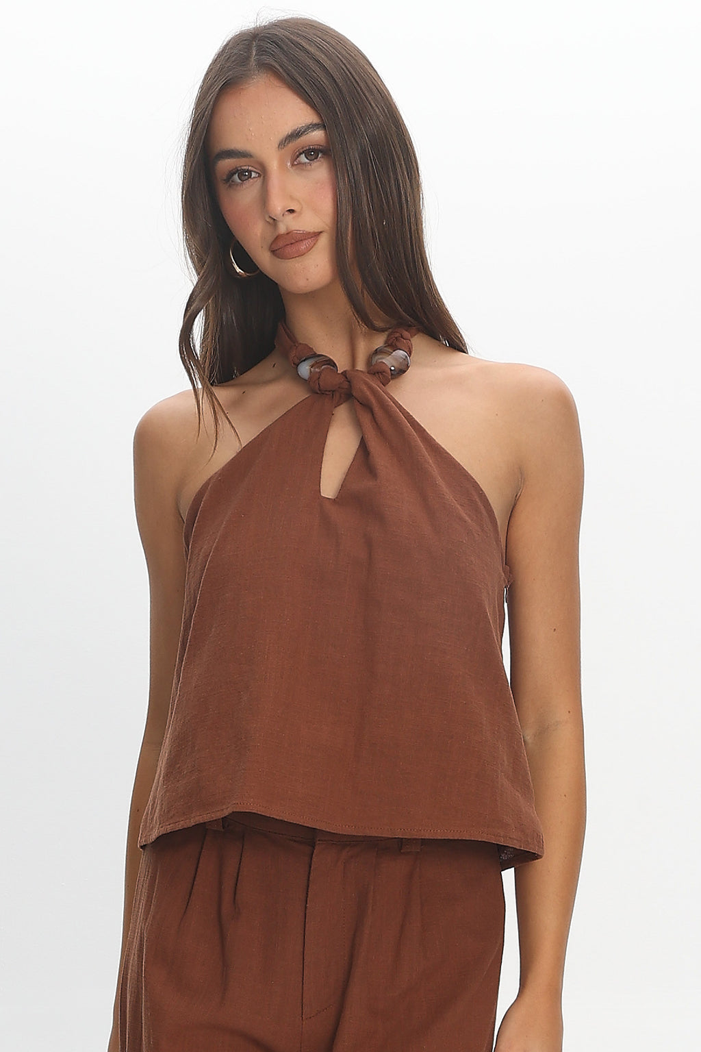 Cheer Beaded Halter Top Chocolate
