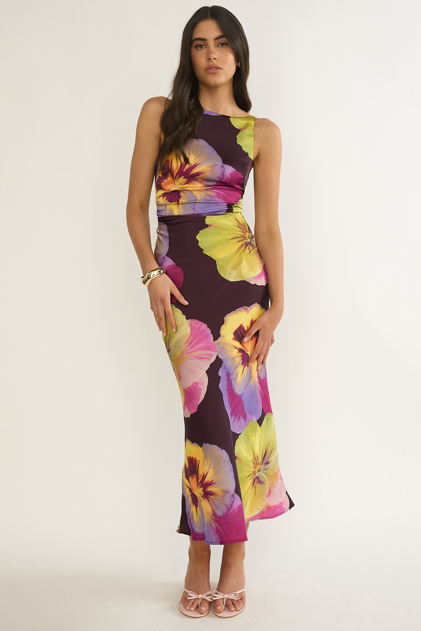 Floating Strappy Low Back Maxi Dress Pansies Plum by Selfie Leslie Australia