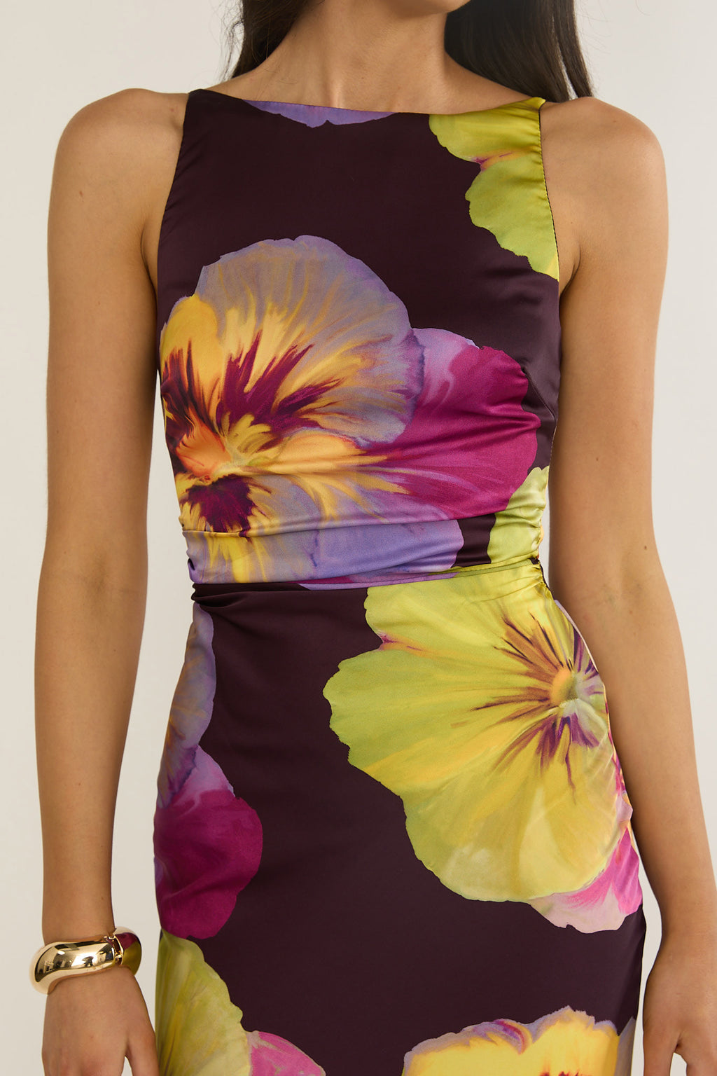 Floating Strappy Low Back Maxi Dress Pansies Plum by Selfie Leslie Australia