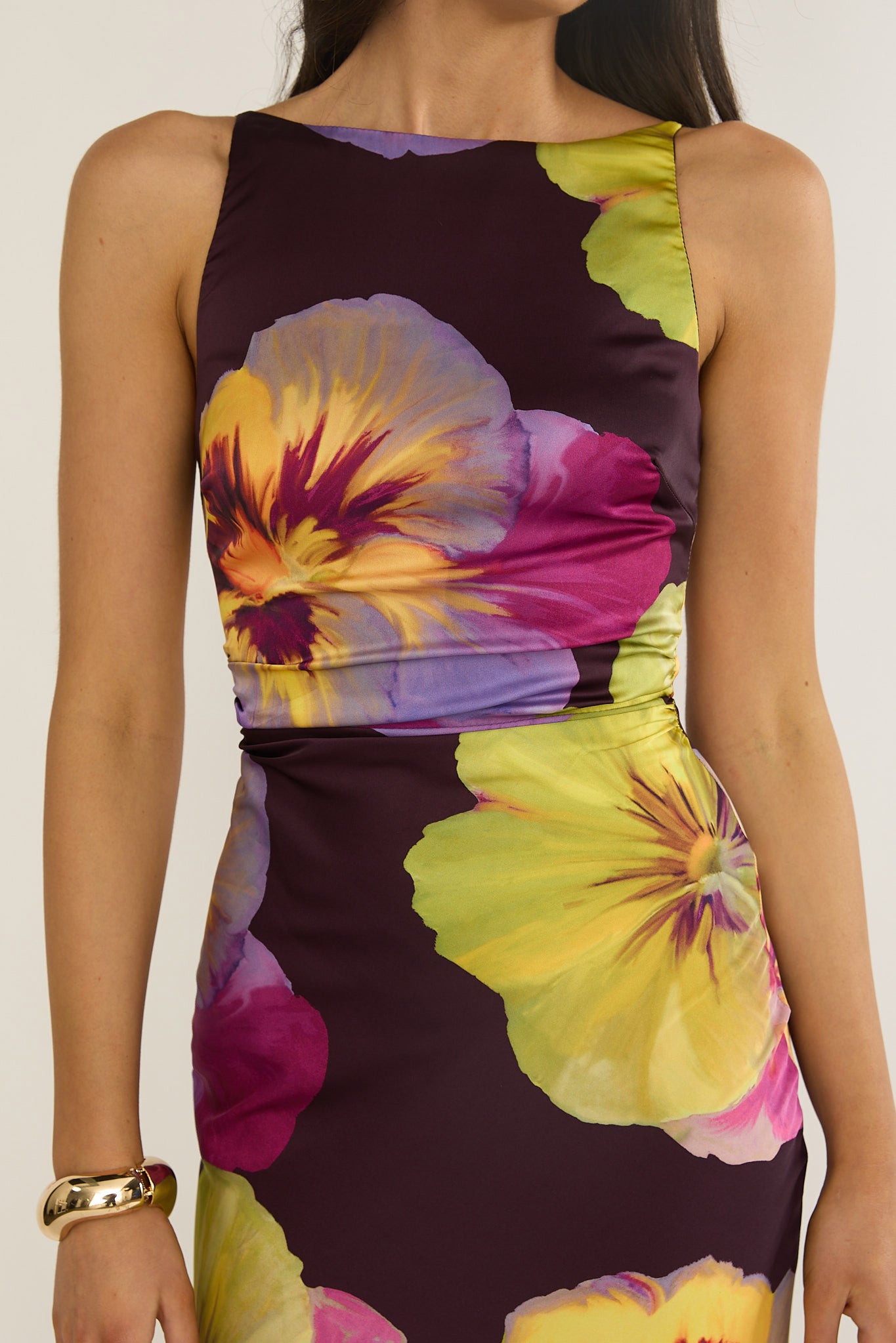 Floating Strappy Low Back Maxi Dress Pansies Plum by Selfie Leslie Australia