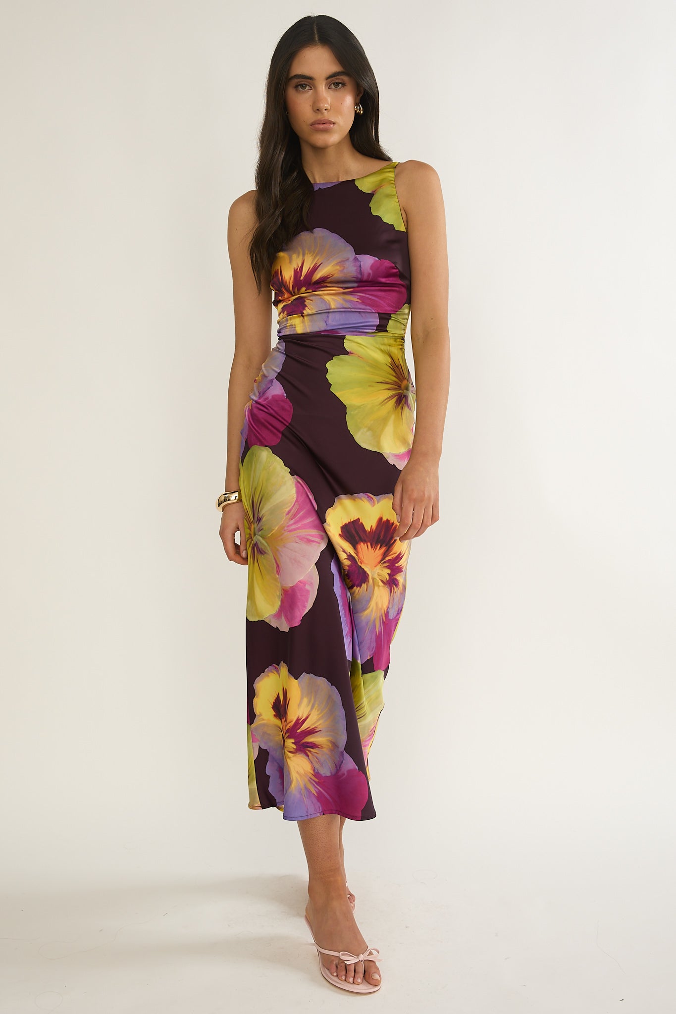Floating Strappy Low Back Maxi Dress Pansies Plum by Selfie Leslie Australia