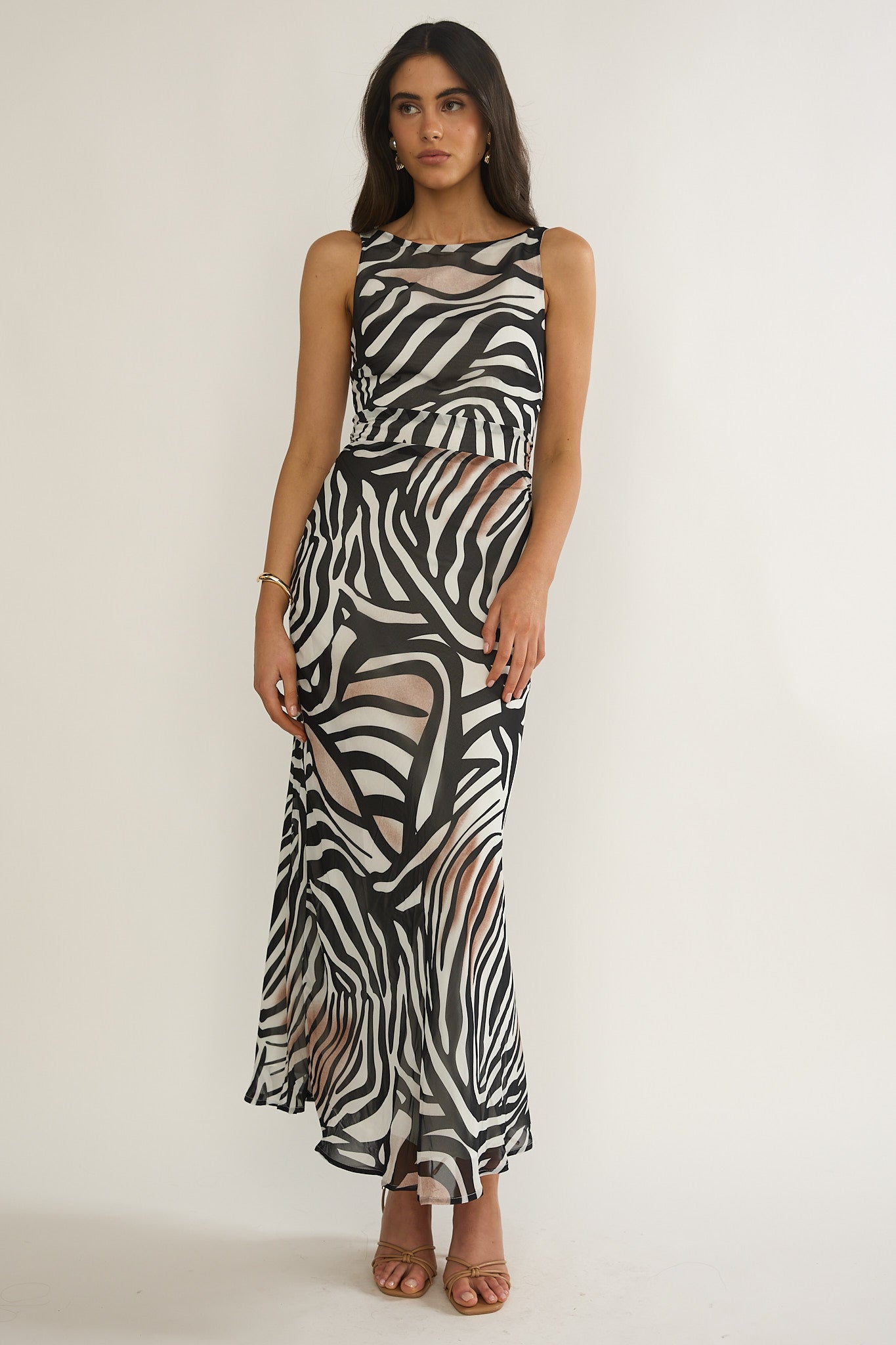 Floating Tied Low Back Maxi Dress Print Black/White by Selfie Leslie Australia