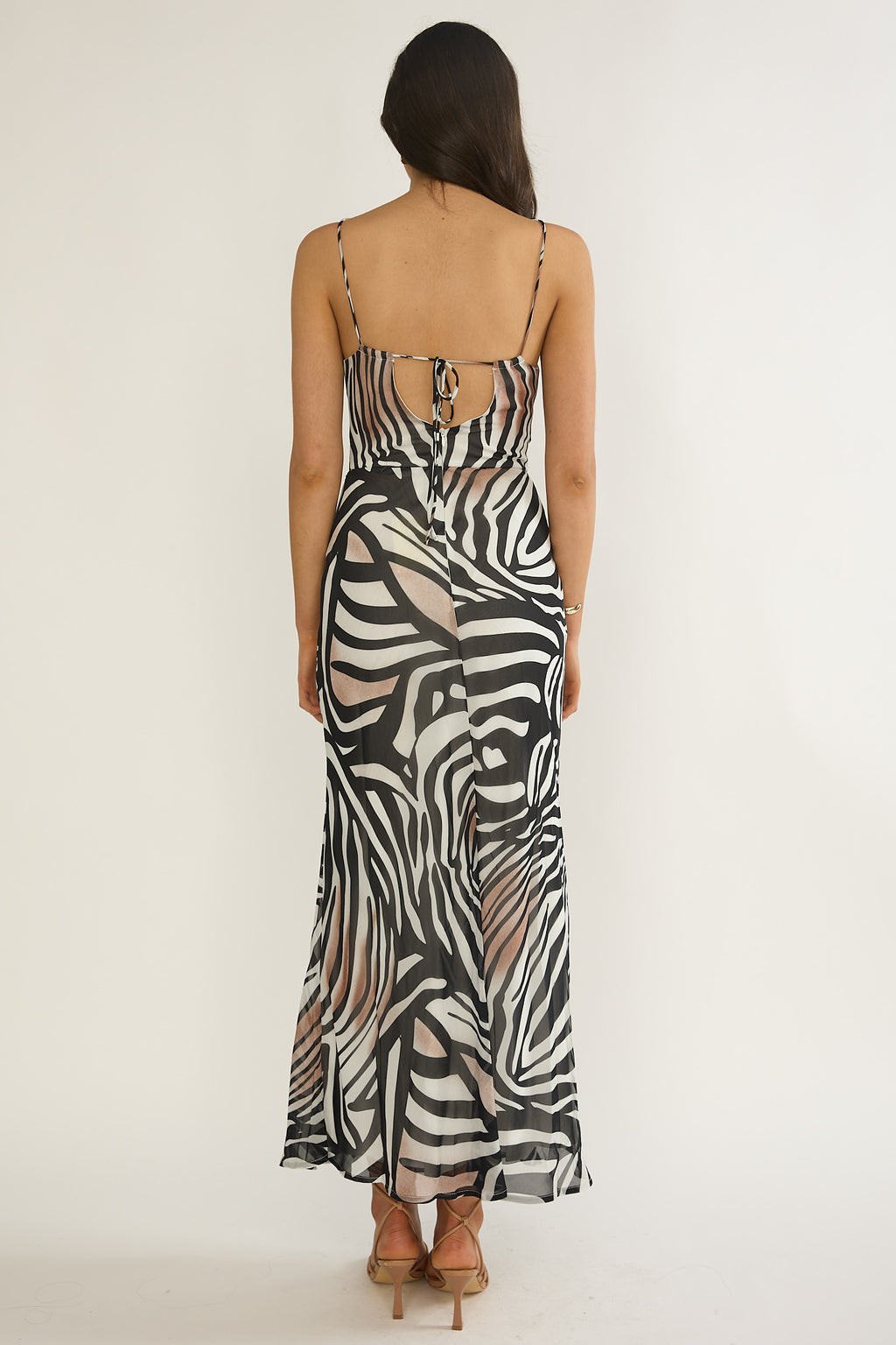 Floating Tied Low Back Maxi Dress Print Black/White by Selfie Leslie Australia