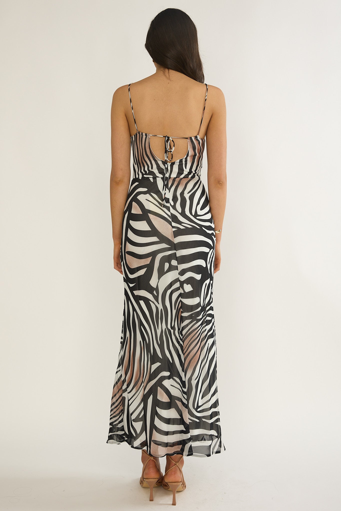 Floating Tied Low Back Maxi Dress Print Black/White by Selfie Leslie Australia